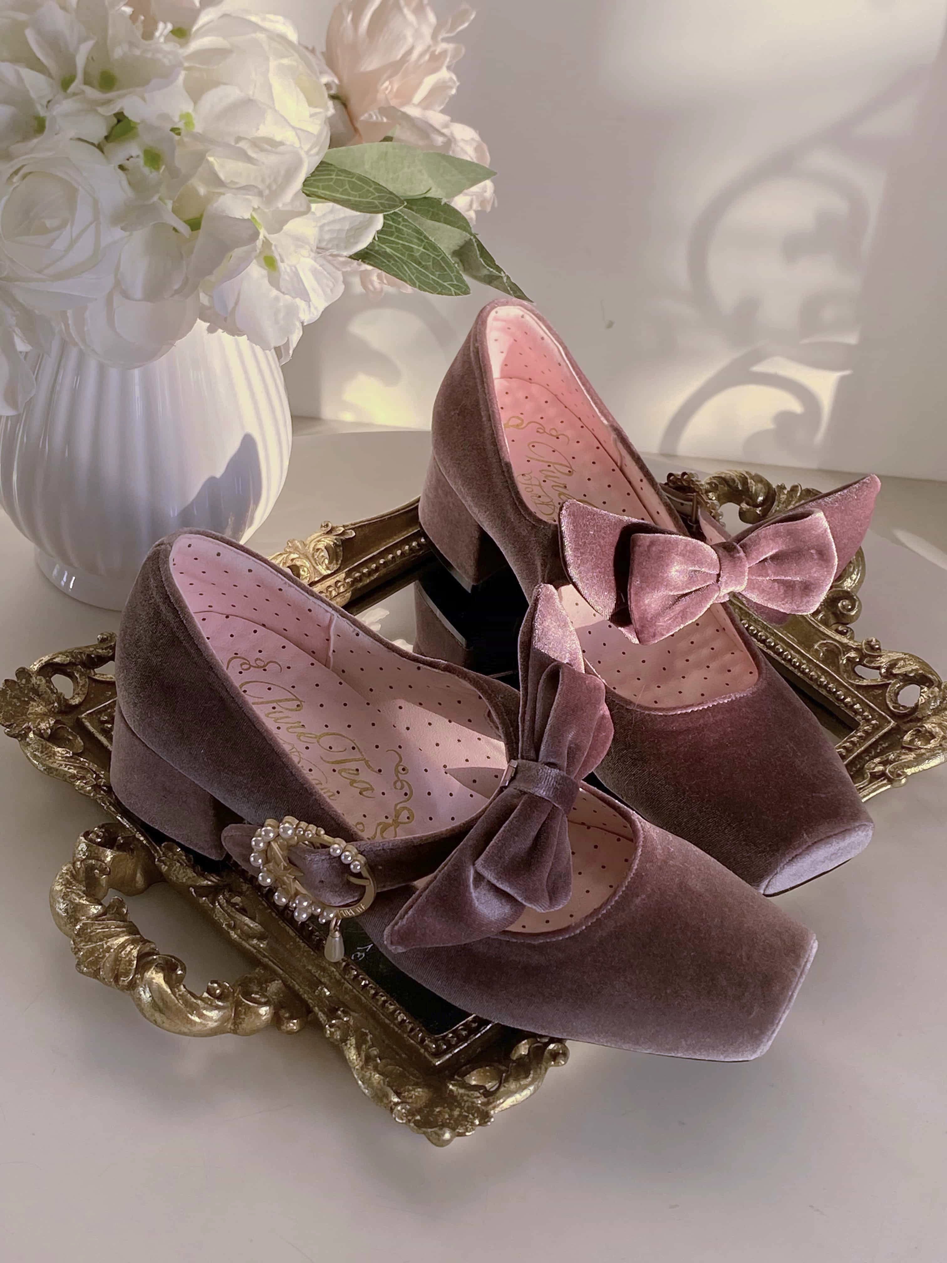Pure tea for dream~Angel Velvet~Sweet Lolita Shoes Mid-heel Velvet Shoes 32816:394116