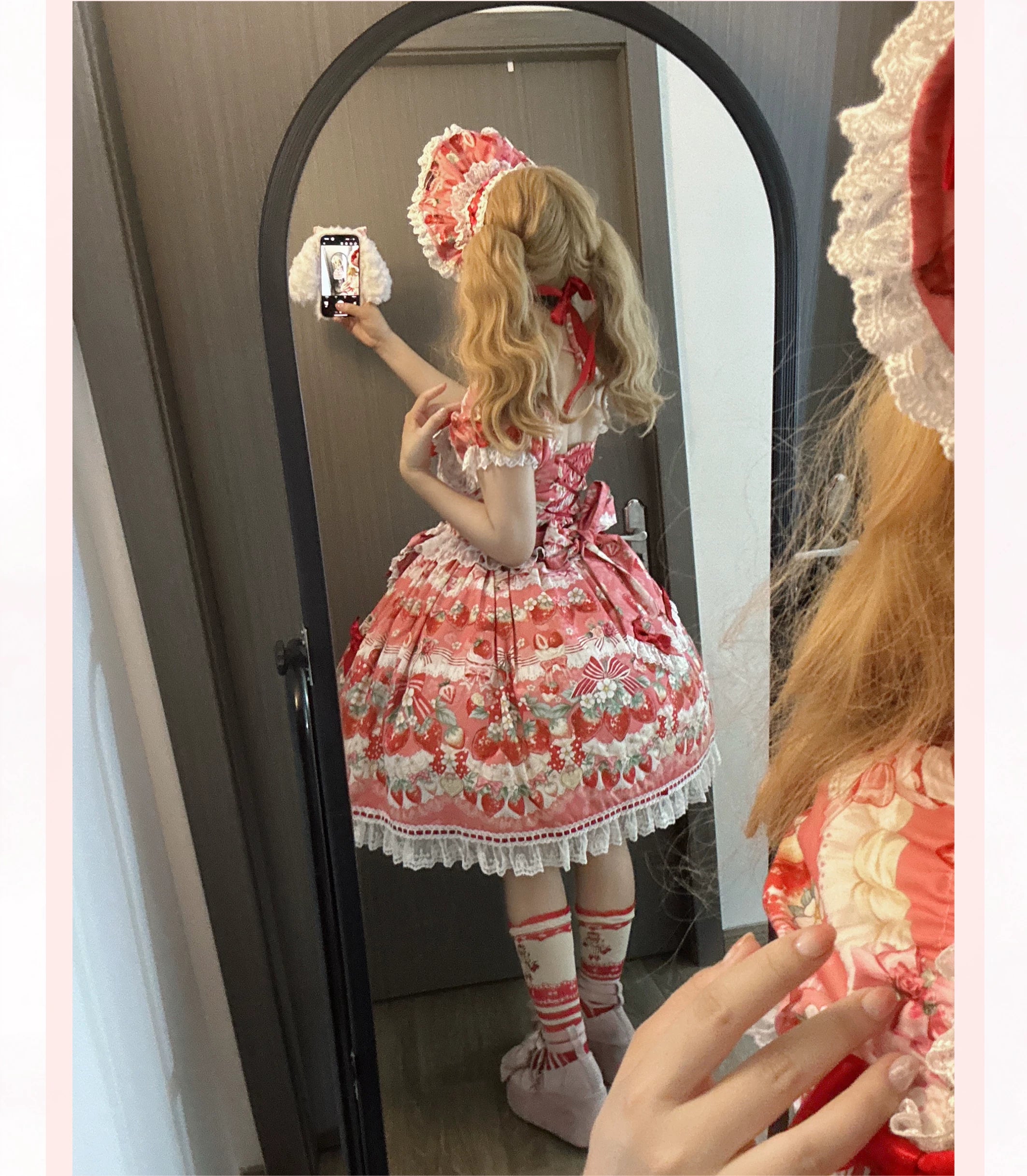 Strawberry Cream Bouquet - Printed Sweet Lolita OP Dress, Halter Neckline