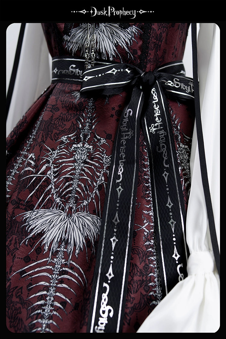 DuskProphecy~Coccyx~Elegant Lolita Dress High Waist Fishbone Print JSK Set
