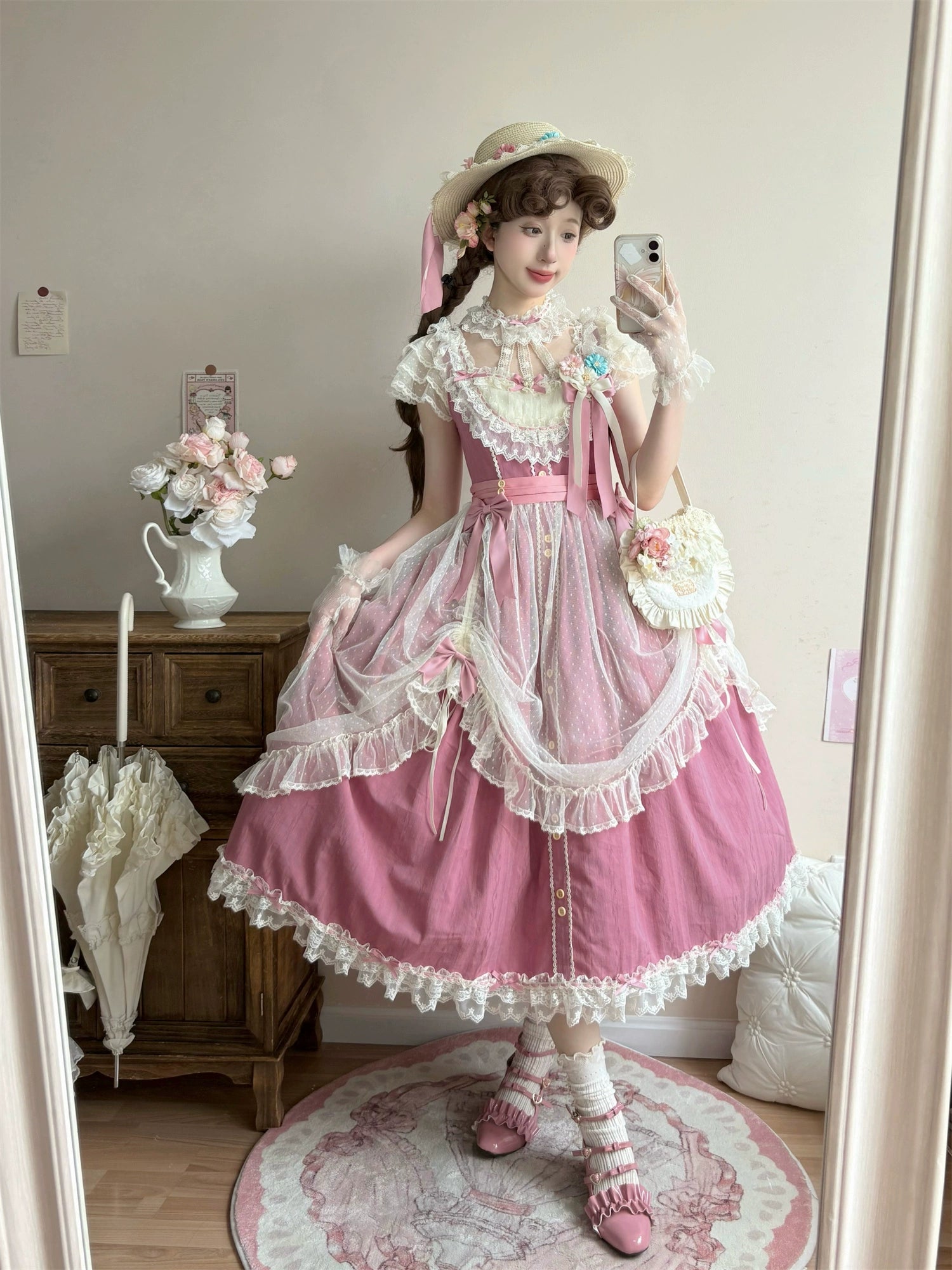 Uncle's Workshop - Fluttering Cherry Spring Strings - Cotton Sweet Lolita JSK Dress 42196:776708