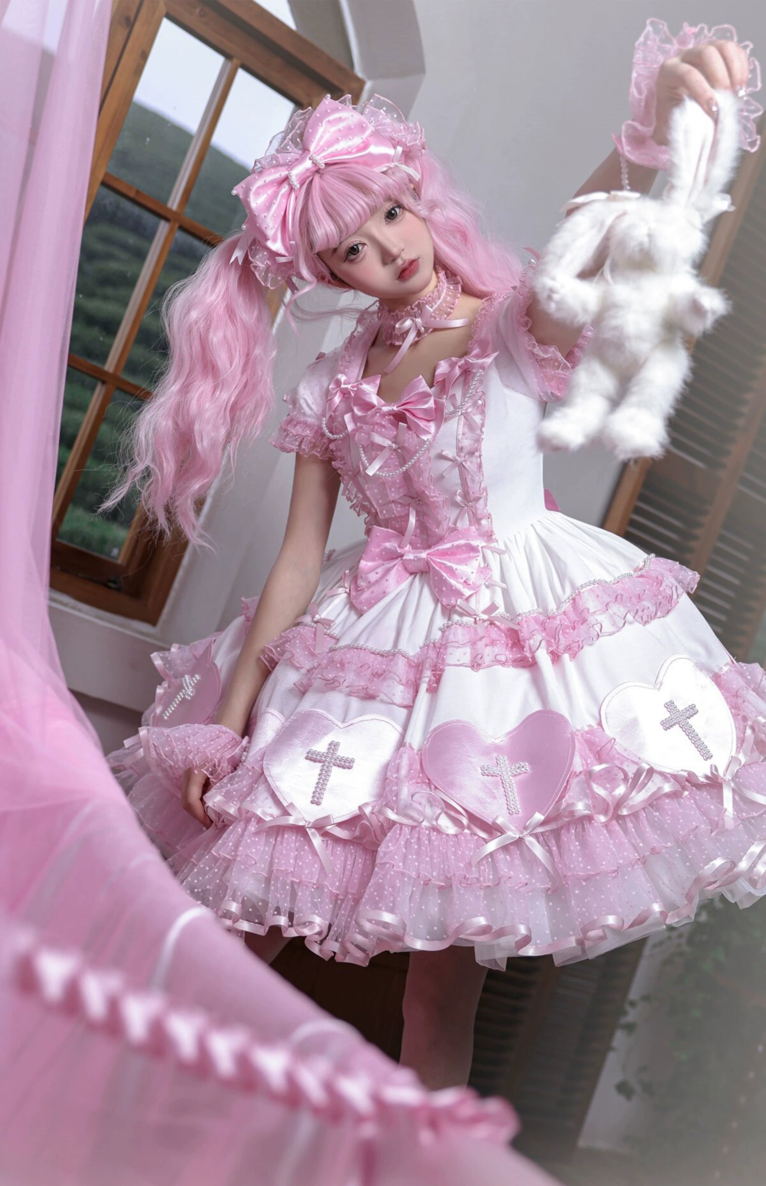 Showa Cross Lovers - Old School Lolita Heart Shaped OP Dress Accessories 39228:617046