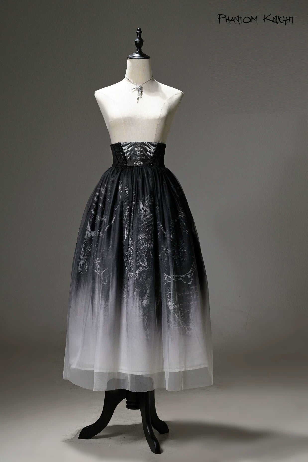 Ghost Knight - Gradient Gothic Lolita Printed Skirt, High-waist Black Gradient SK Only XS