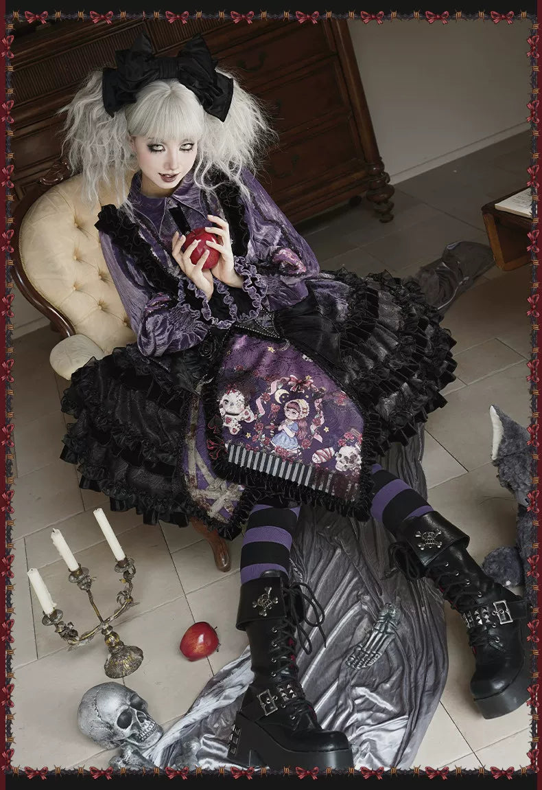 Werewolf Slayer - Gothic Lolita Shirt & Suspender SK Dress Set, Tiered Skirt 44541:811934