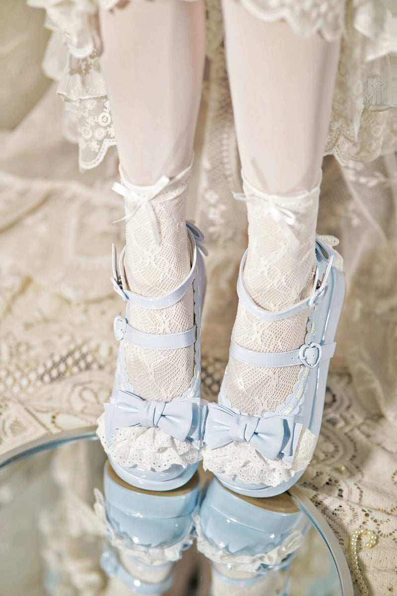 Jiujiu Lolita - Milky Puff - Sweet Lolita Heels Shoes, Round Toe With Petite Wedge (Blue / 34 35 36 37 38 39 40 41) 43858:787870