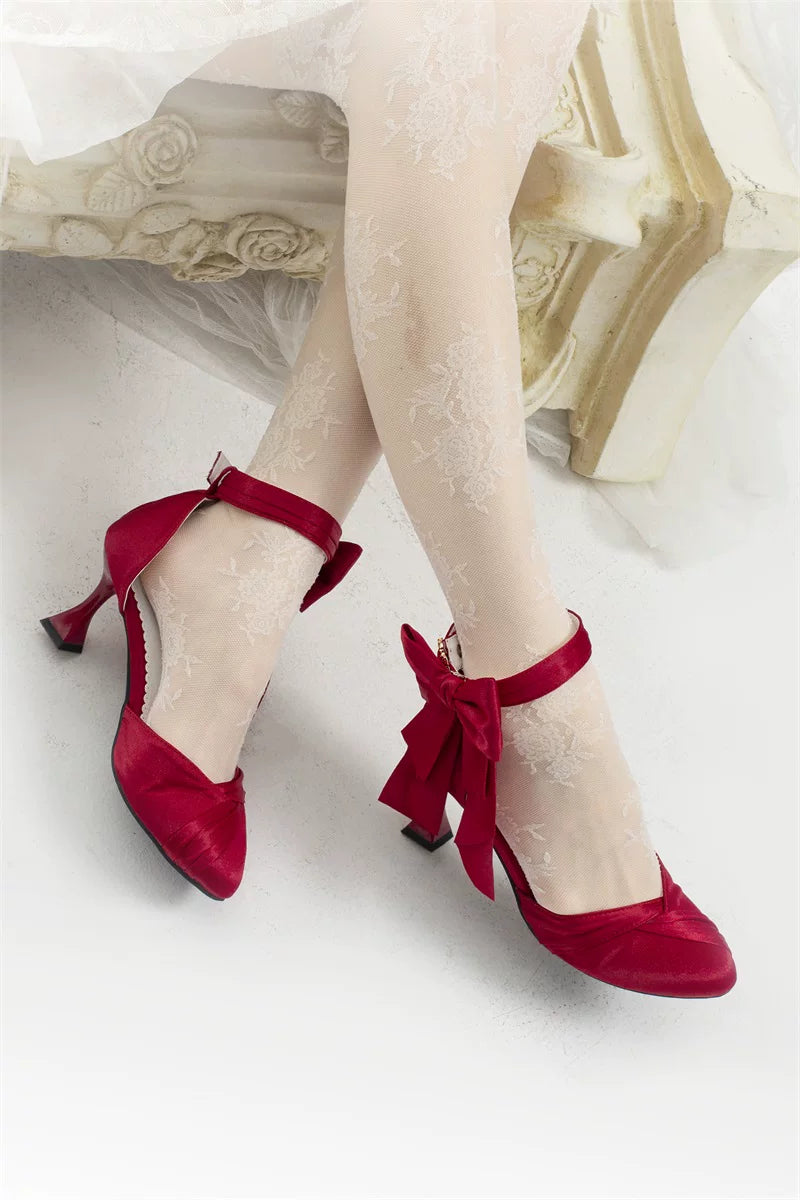 Coronation - Classic Lolita Wine Glass Shaped Heels Shoes, Detachable Bow
