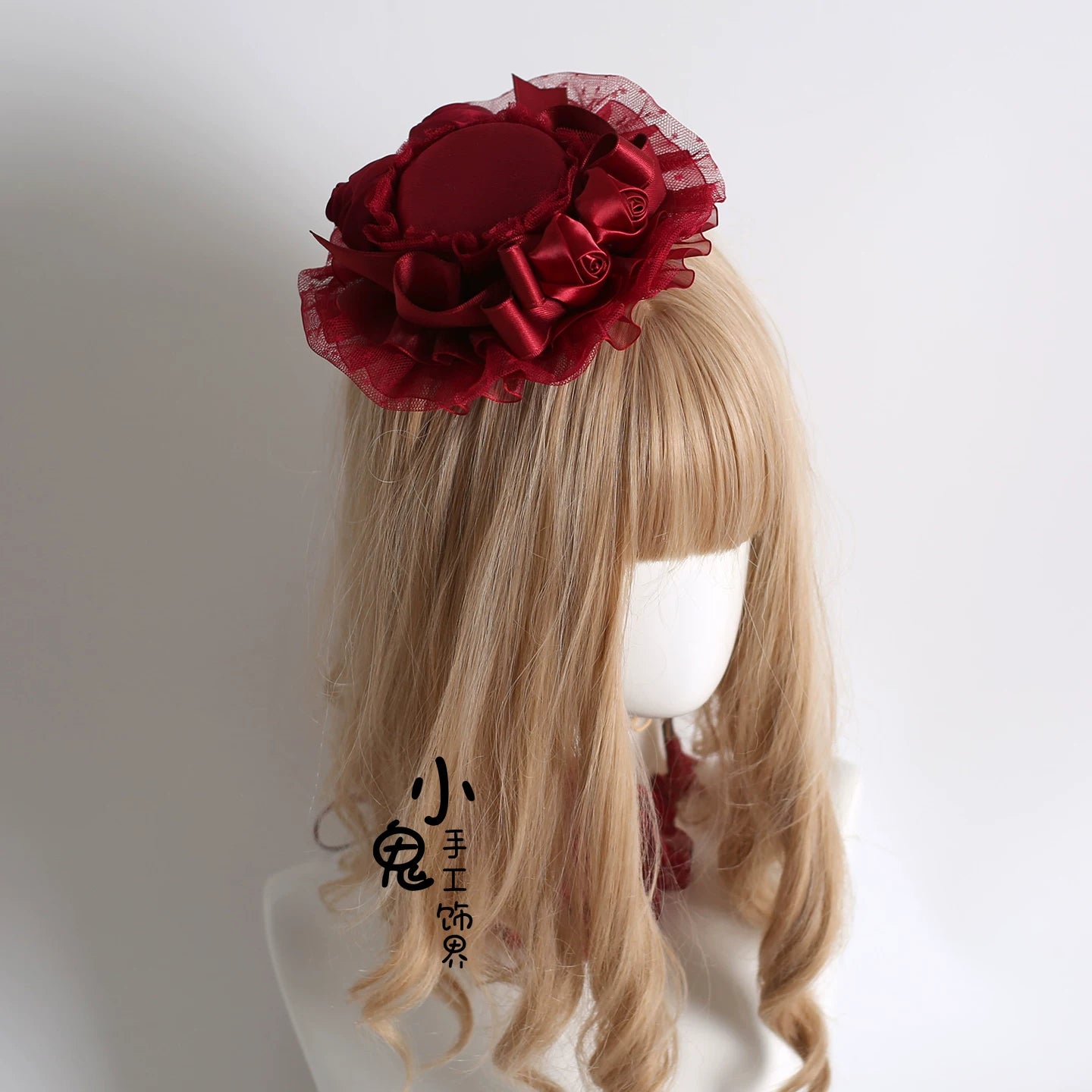 Dark Red Gorgeous Headdress, Floral Veils 6. Top Hat (with fixed clip)