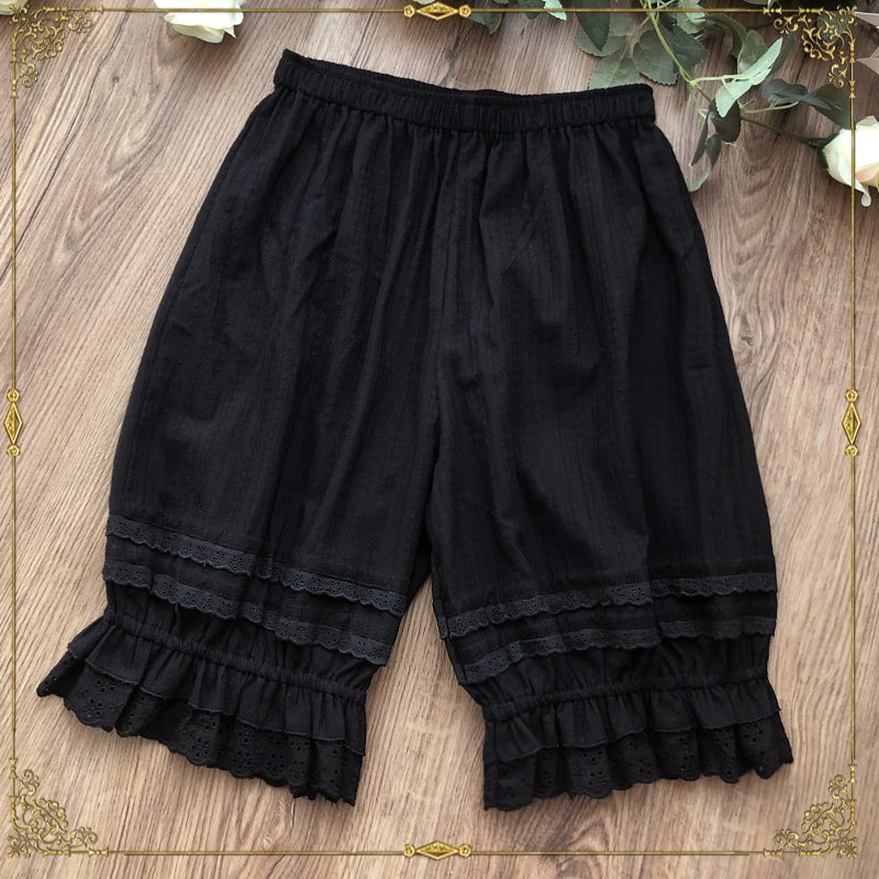 Candy Sweet - Daily Cotton Lolita Bloomer Cute Underwear M (hips 112cm length 52cm) Black (without flowers)