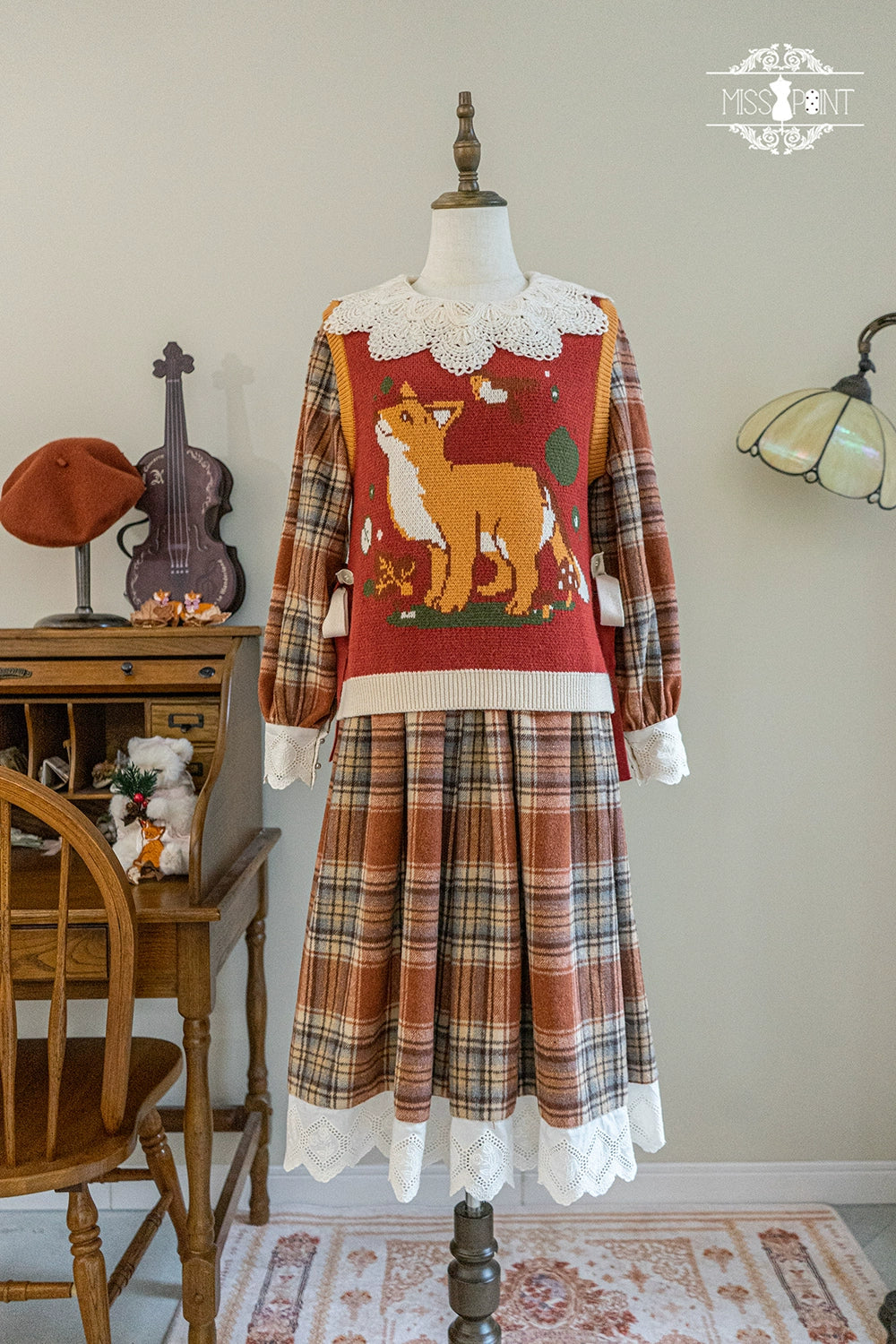 Miss Point - Chubby Fox in the Forest - Customized Lolita OP Dress Plaid Loose Daily Dress