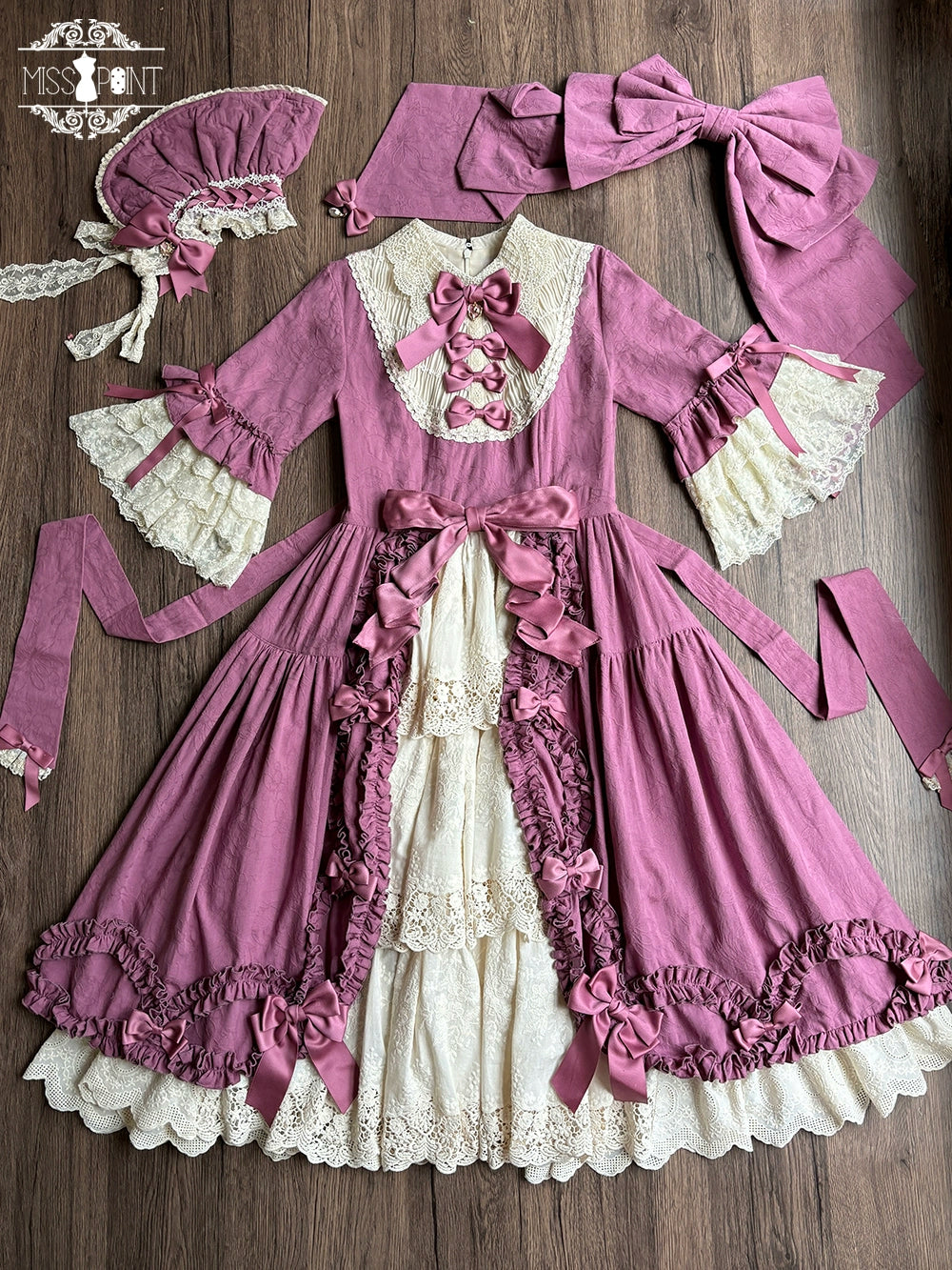 Miss Point~Lilyka Garden~Classic Lolita OP Dress Set Elegant Floral Wall Princess Sleeve (2XL L M S XL XS) 38832:606244