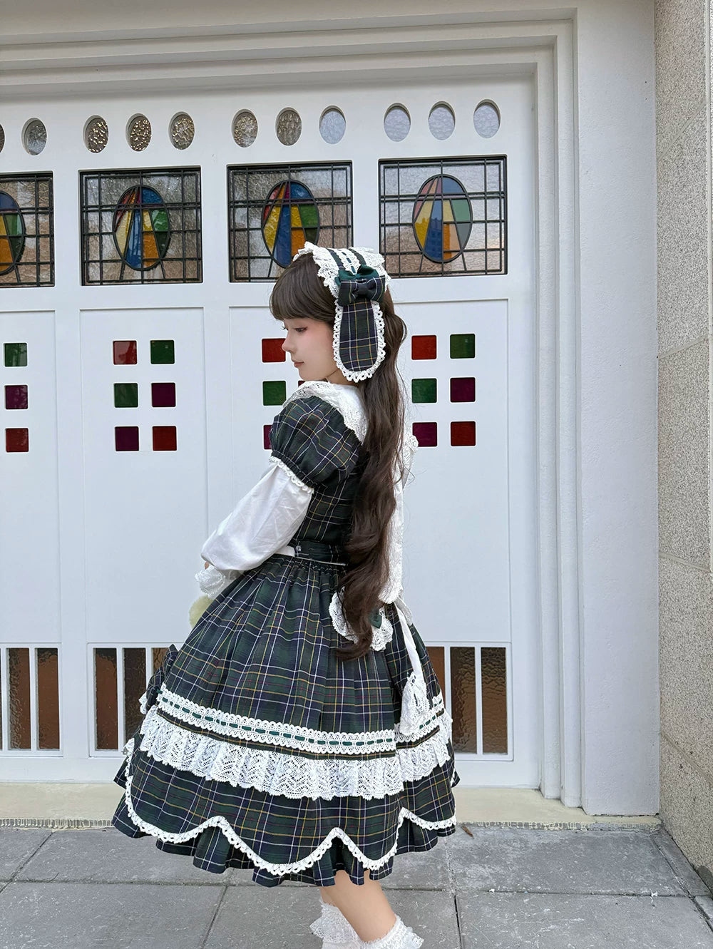 Plaid Petal Bunny - Old School Lolita Plaid OP Dress, Petal-shaped Hem 44673:818284