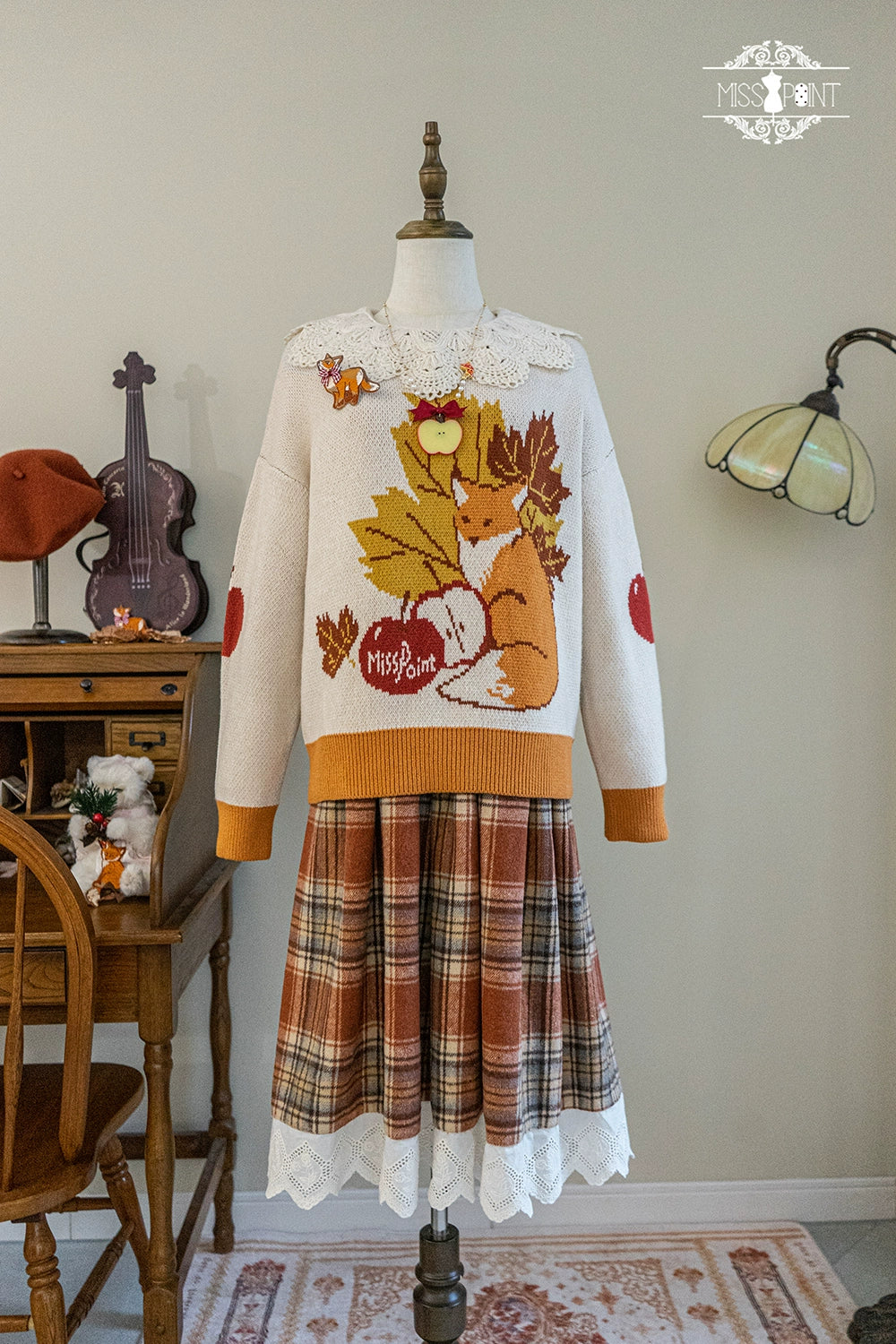 (BFM)Miss Point~Fat Fox in the Forest~Customized Lolita OP Dress Plaid Loose Daily Dress 37590:562860