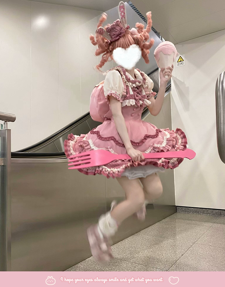 Sakurahime - Bunny Breeze - Pink Sweet Lolita OP Dress with Cute Hat and Bunny Ears 42536:744346