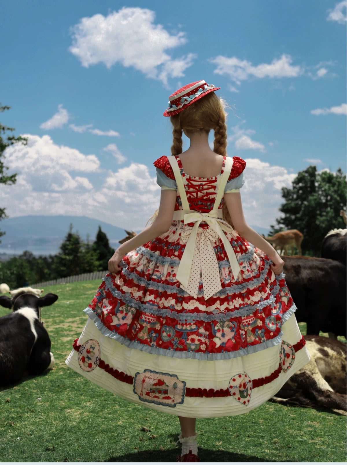 Rose Whispers - Strawberry Tata - Sweet Lolita Dress Suit With Strawberry Cake Print
