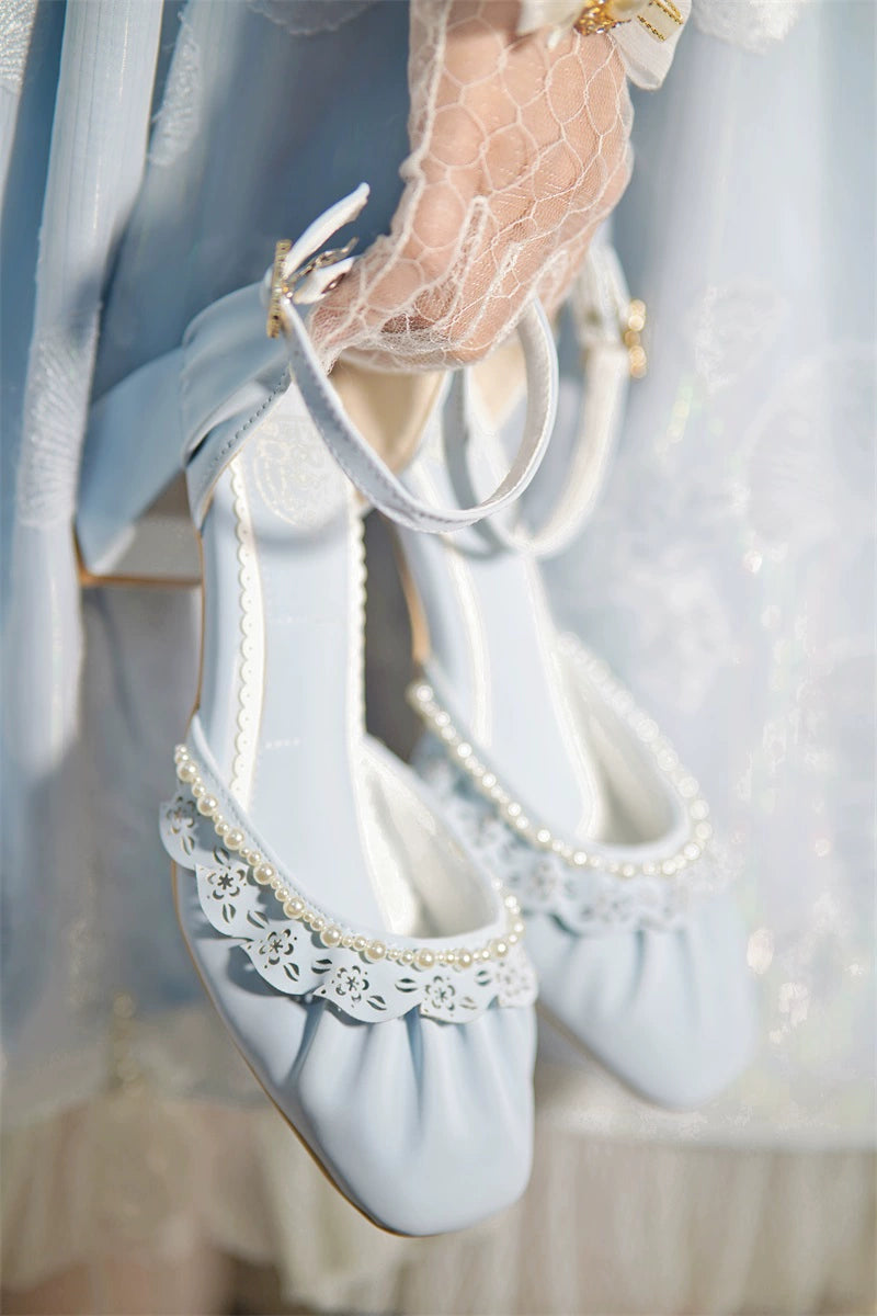 MR.Qiutian~Dance of Camellia~Elegant Lolita Chunky Shoes 5CM Heel Pearl Decoration 39200:615542