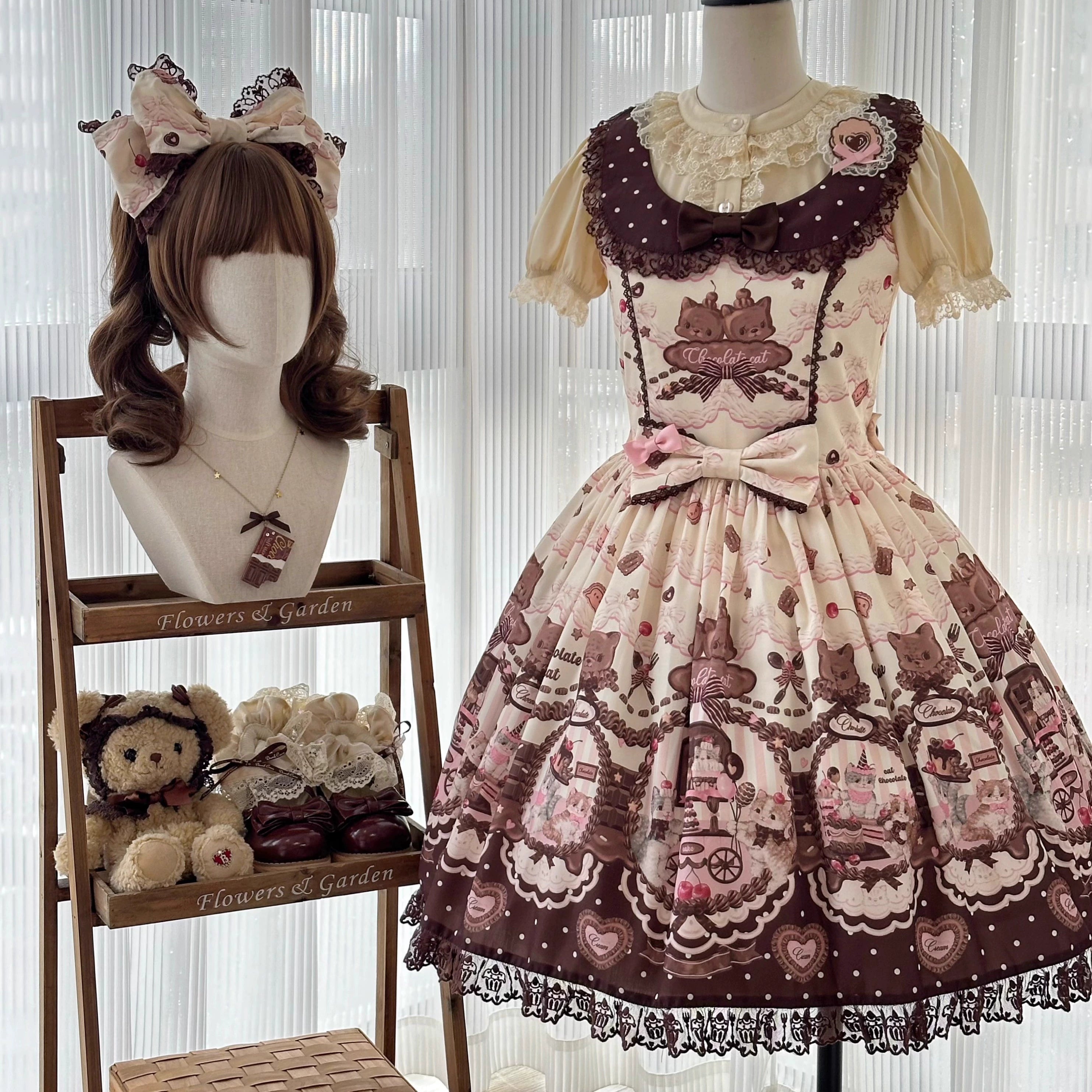Sweet Dream Sheep - Chocolate Cat - Kawaii Lolita JSK, Cat & Chocolate Print 43857:787366