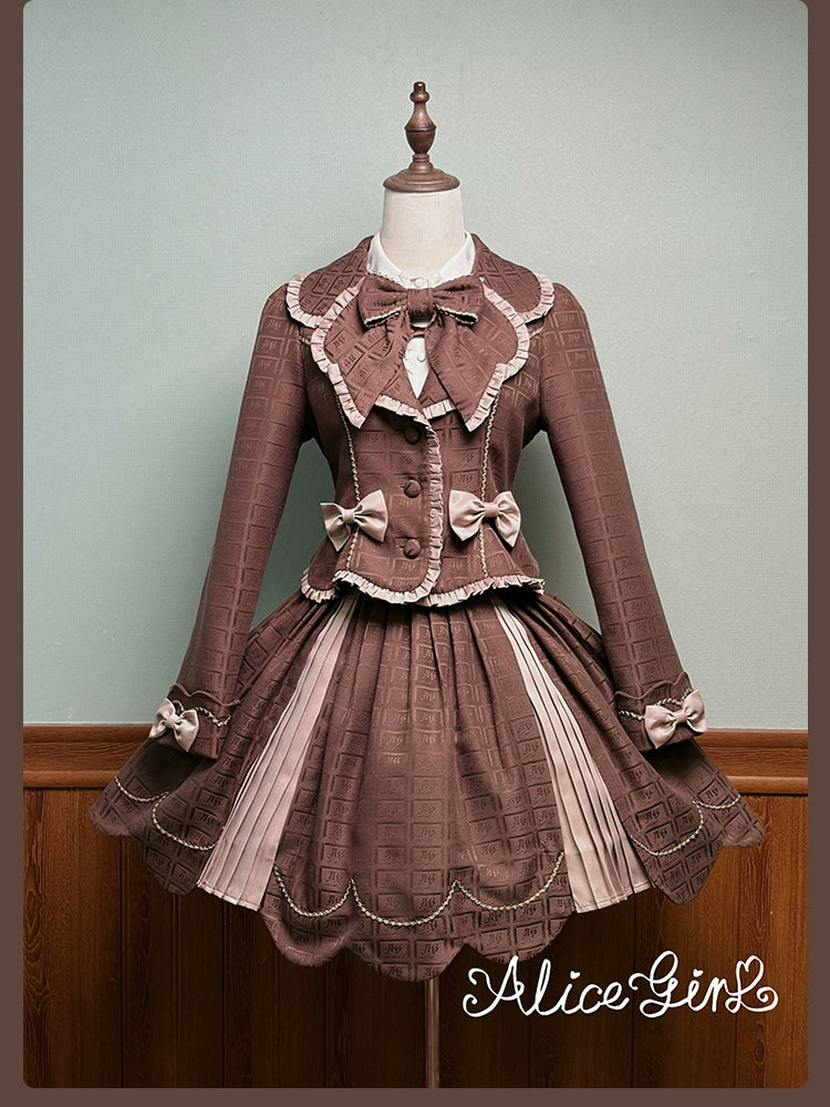 Alice Girl - Bear Chocolate Slab - Classic Lolita Slim Fit Jacket Coat, Lapel Collar 44310:803947