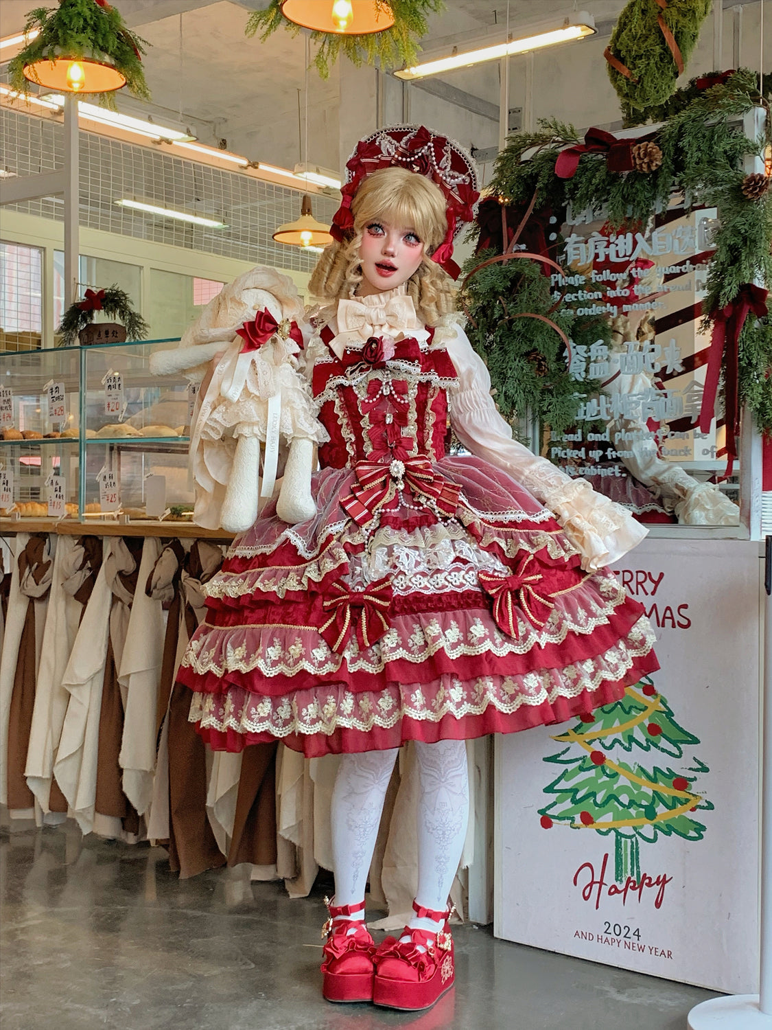 Hanguliang - Gem Crown - Sweet Lolita JSK Suit Tiered Ruffles Doll-Like Dress and BNT