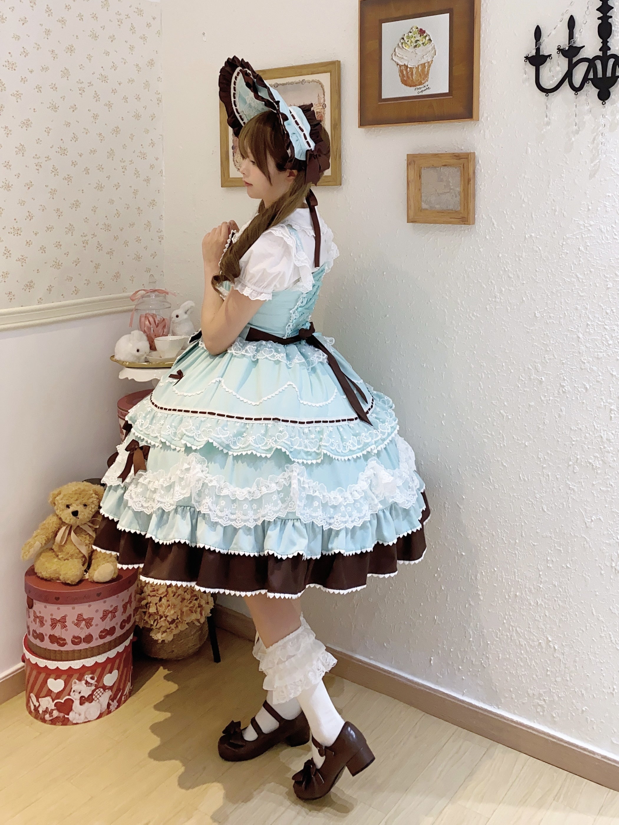 Fondant Cake - Summer Sweet Lolita JSK Dress, Tiered Ruffles and Bows