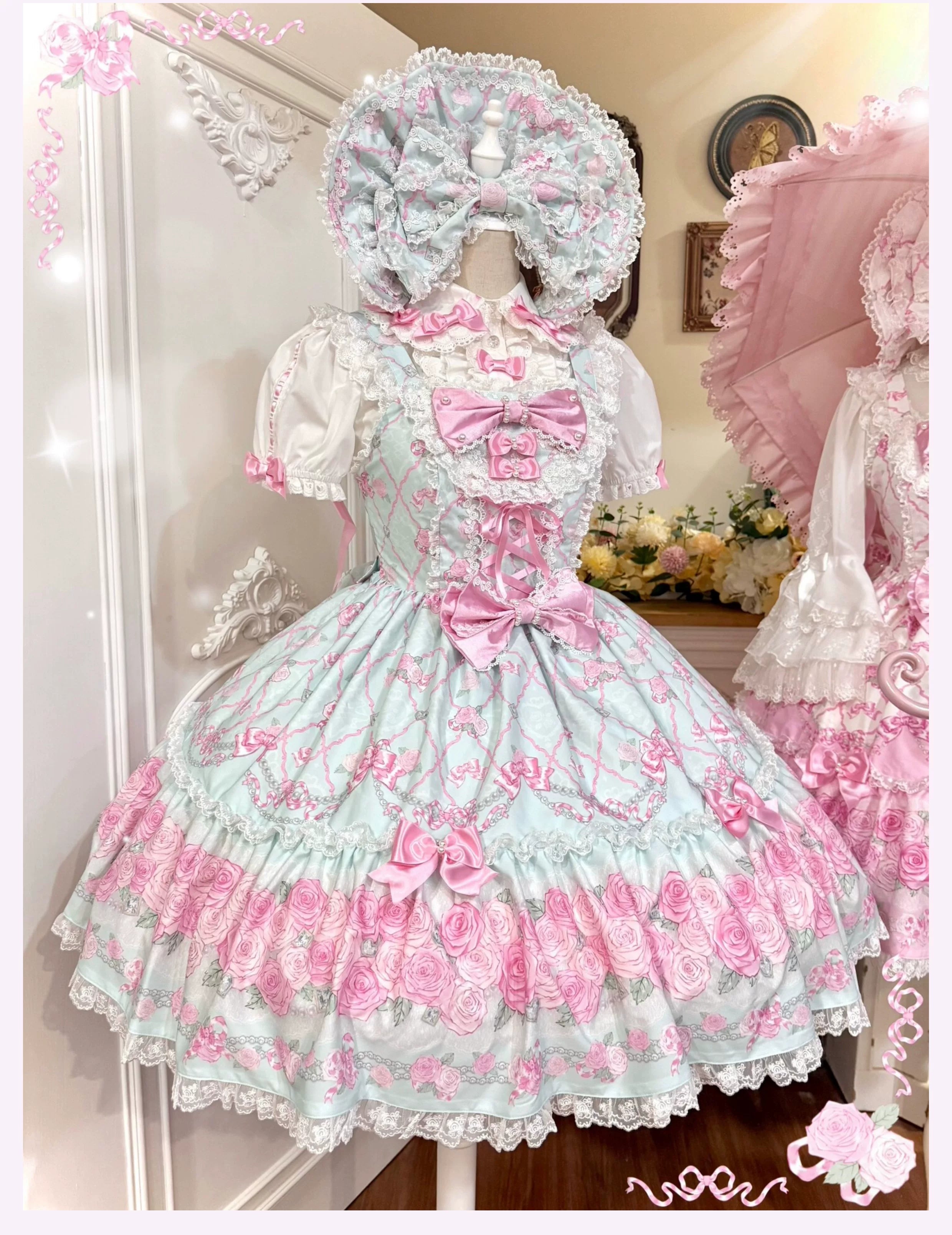 Summer 2026 - Old School Lolita Floral Printed JSK Dress with Ribbon Bows (L M S XL) 45521:851920