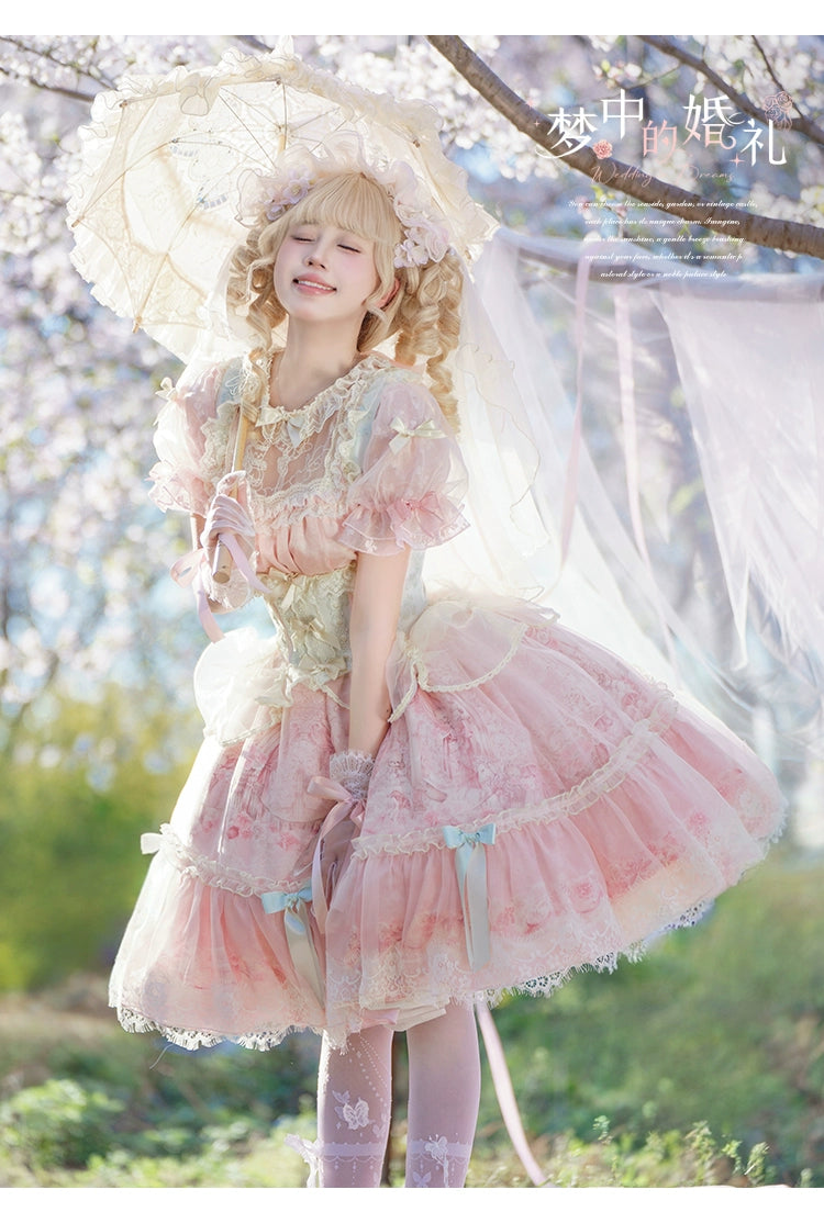 Spireme Cat - Wedding in Dream - Pink Sweet Lolita OP Dress, Detachable Corset