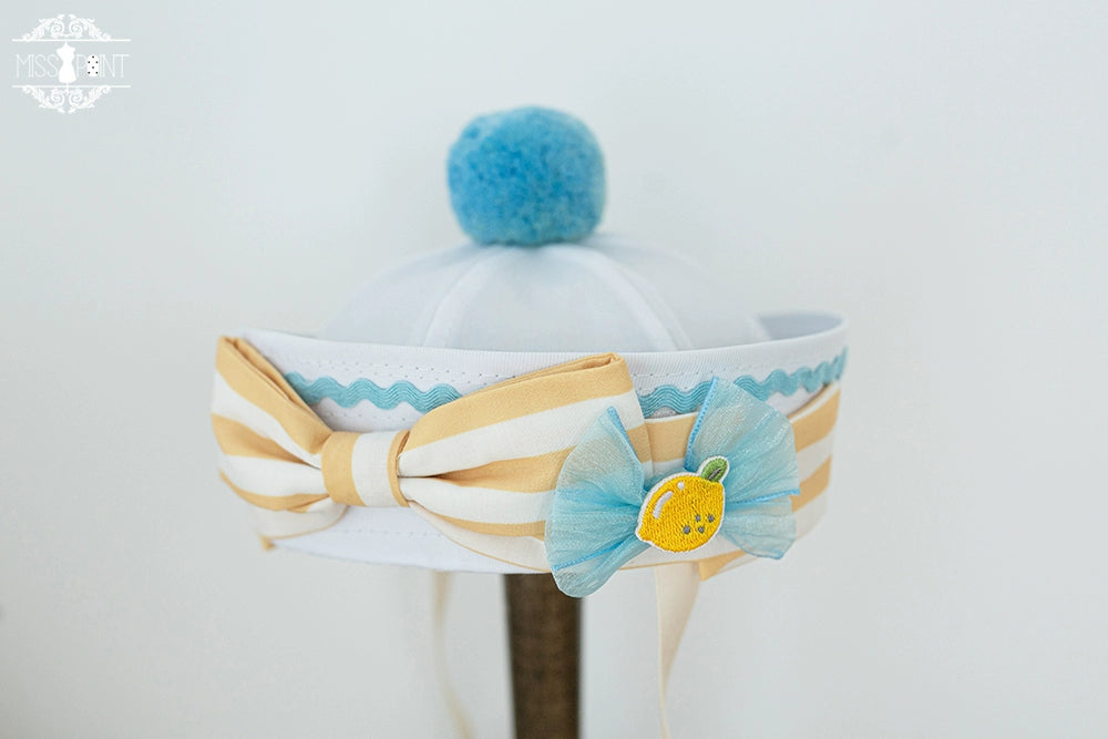 Miss Point - Daisy Lemon - Kawaii Lolita Lemon and Flowers Accessory yellow navy cap
