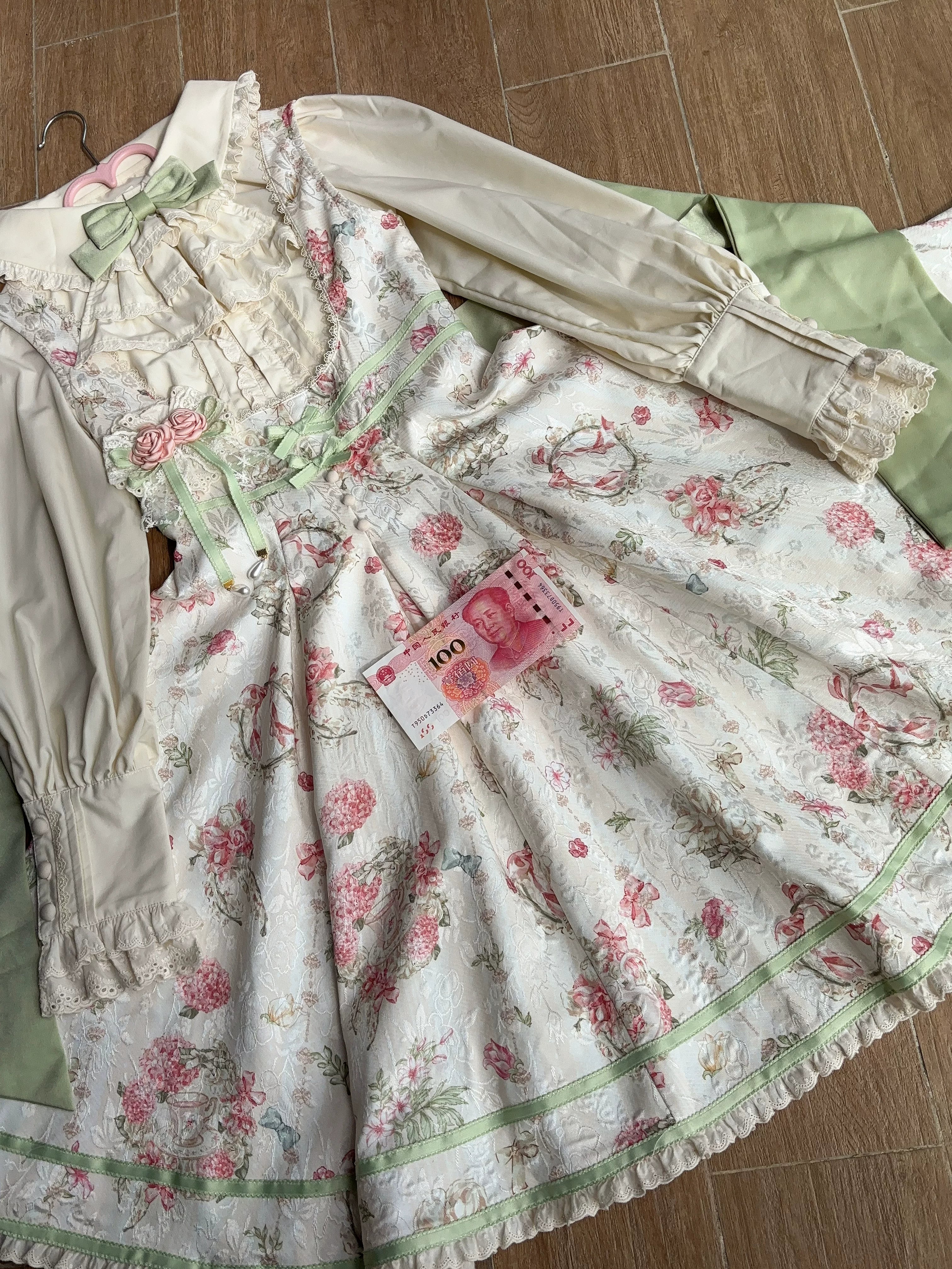 Hydrangea Tea Party - Classic Lolita Bust Supporting JSK, Mutton Sleeve Shirt