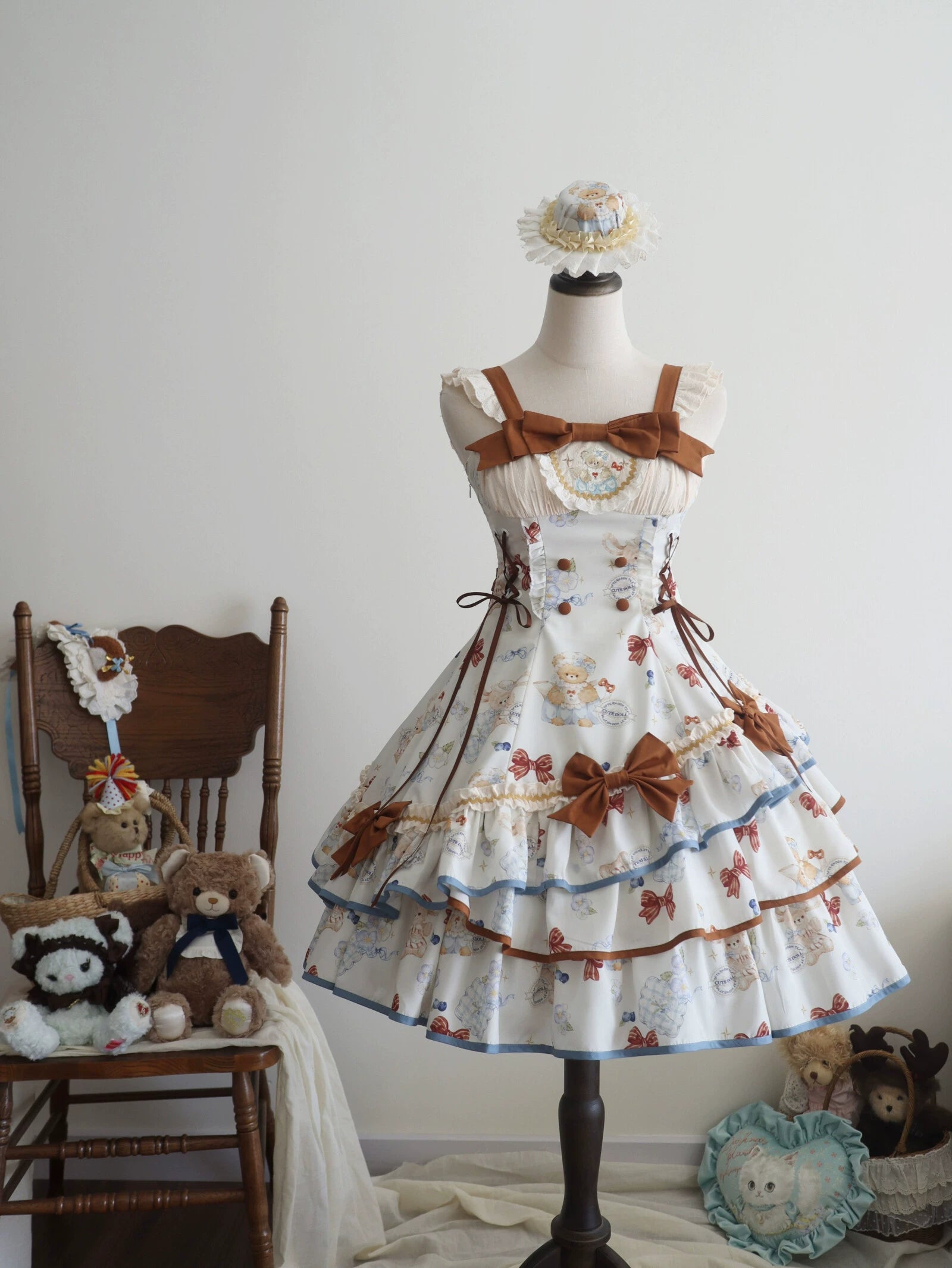 Cheese Mee Mee - Seaside Tea Party - Sweet Lolita Dress Cute Print JSK and Cape Off-white JSK Only S