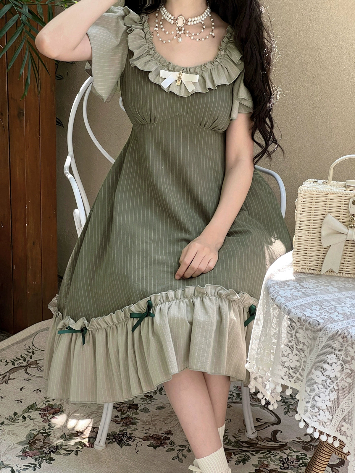 EESSILY~Cotton Plus Size Lolita OP Dress With Pockets & Detachable Bra Pads 43277:773518