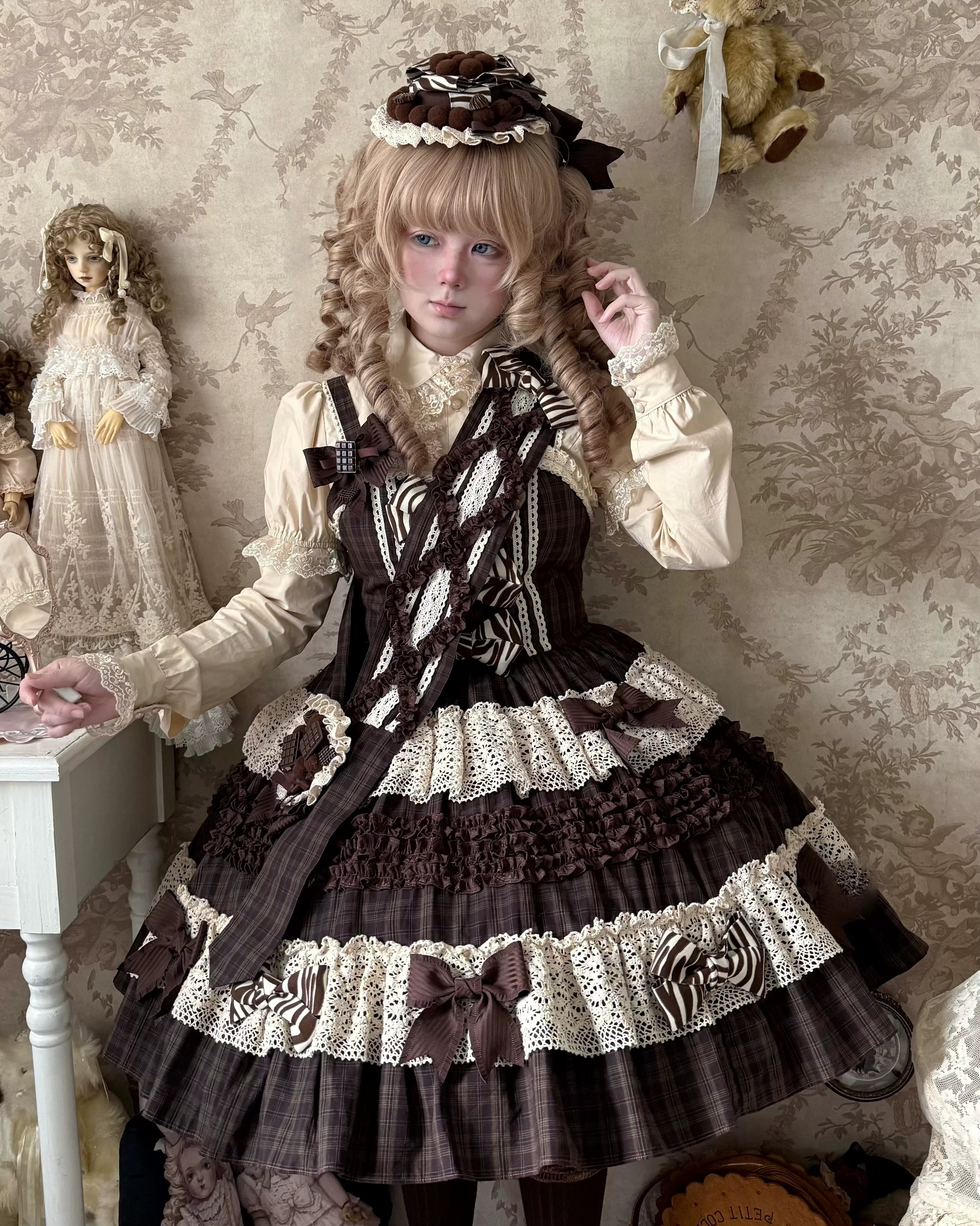 Coco Grace - Plaid Kawaii Lolita JSK Dress, Layered Ruffle & Bow