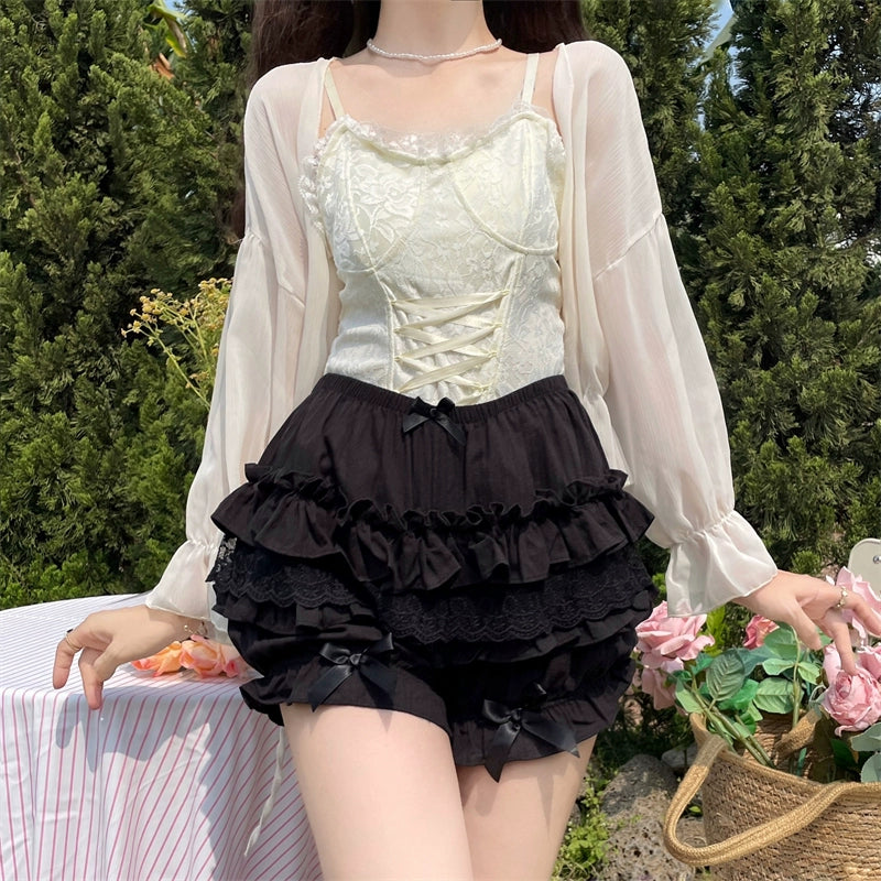 Sugar Girl - Daily Lolita Bloomers Lace Leggings for Summer Wear One Size Black high quality
