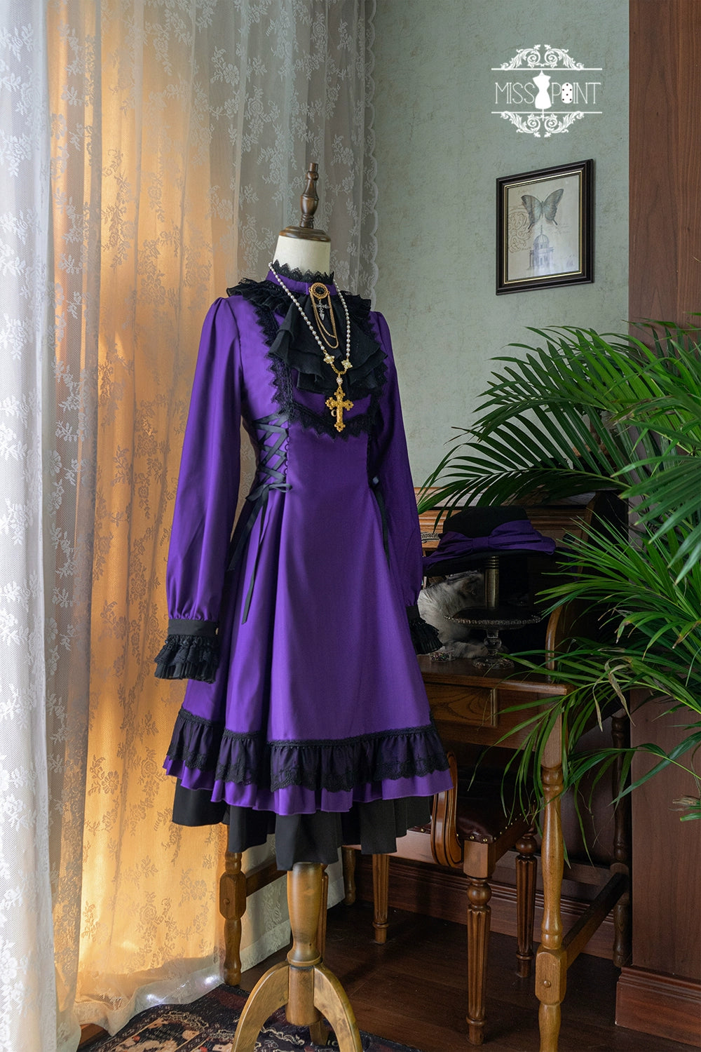 Miss Point - Perintz Manor - Gothic Lolita OP Long Sleeve Retro Lolita Dress 39904:642692