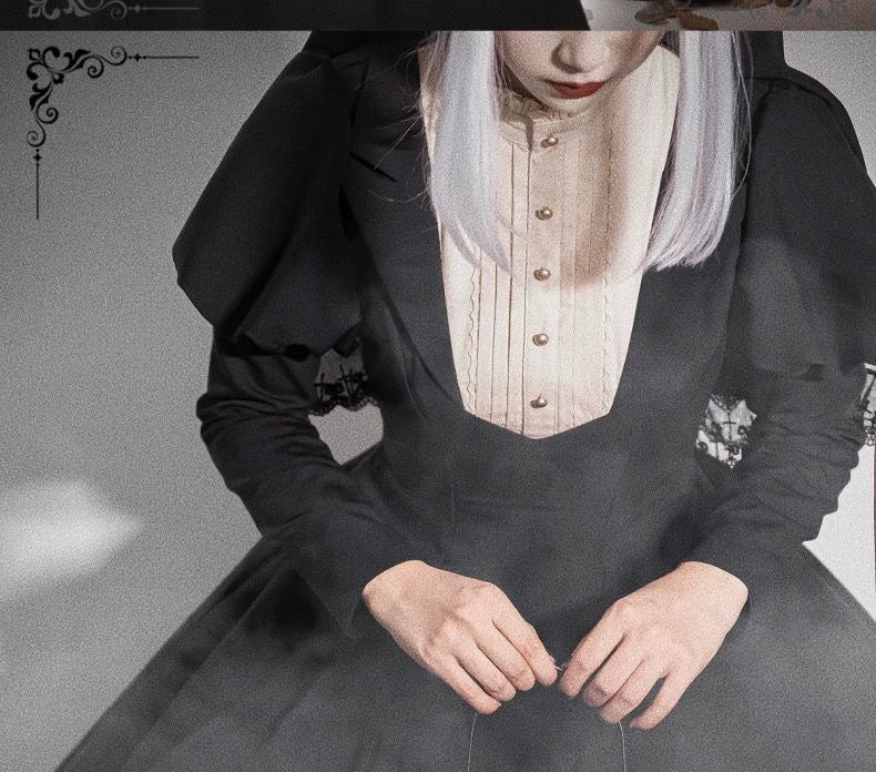 Wanqingyuan - Halloween Gothic Lolita OP Nun Style Long Sleeve Dress