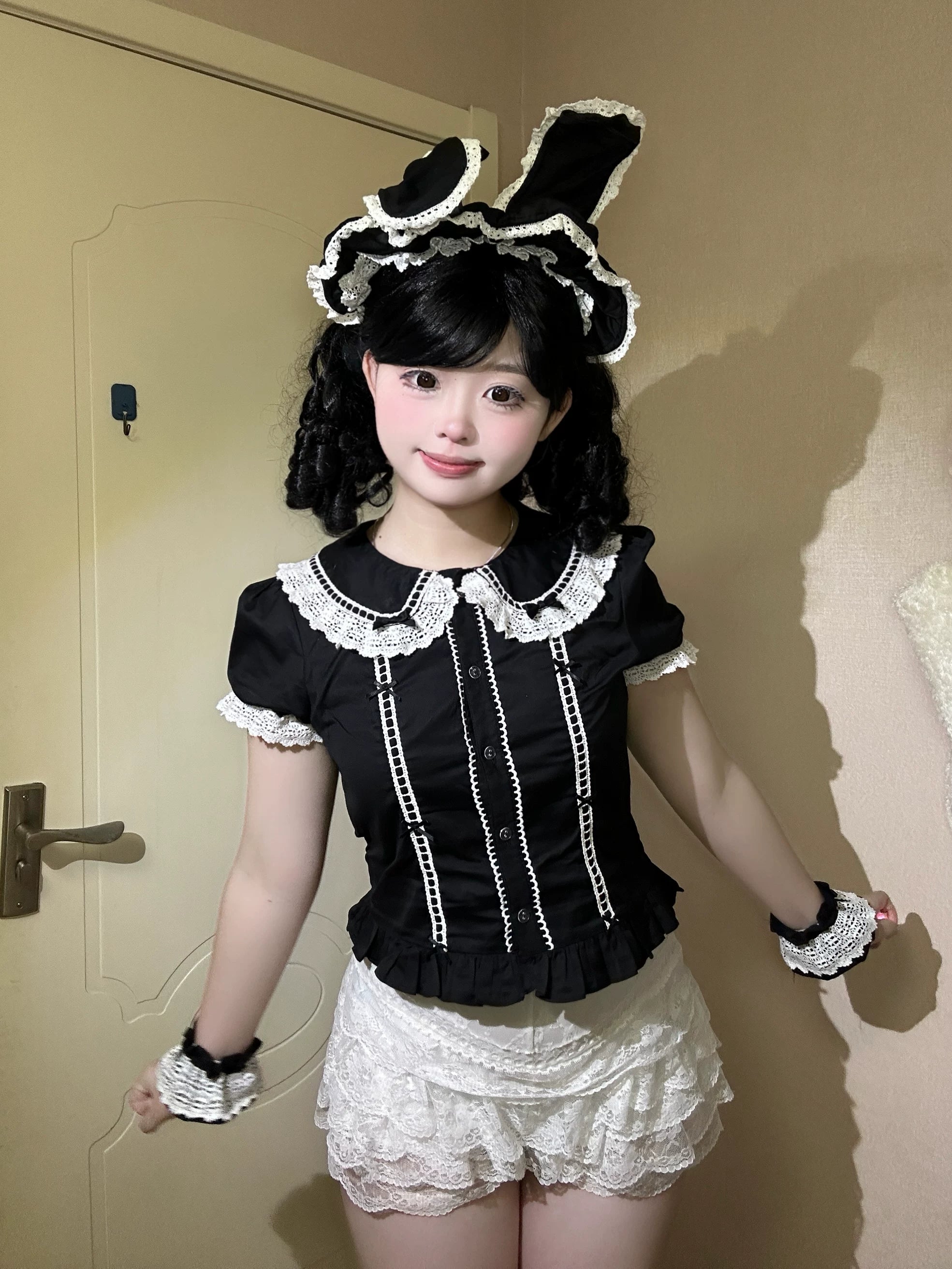 Yarn-Woven Doll Clothing - Old School Lolita Cotton JSK, Peter Pan Collar Blouse