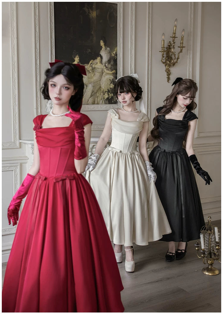 For Beloved - Classic Lolita Satin JSK Dress Set, Fishbone Waist