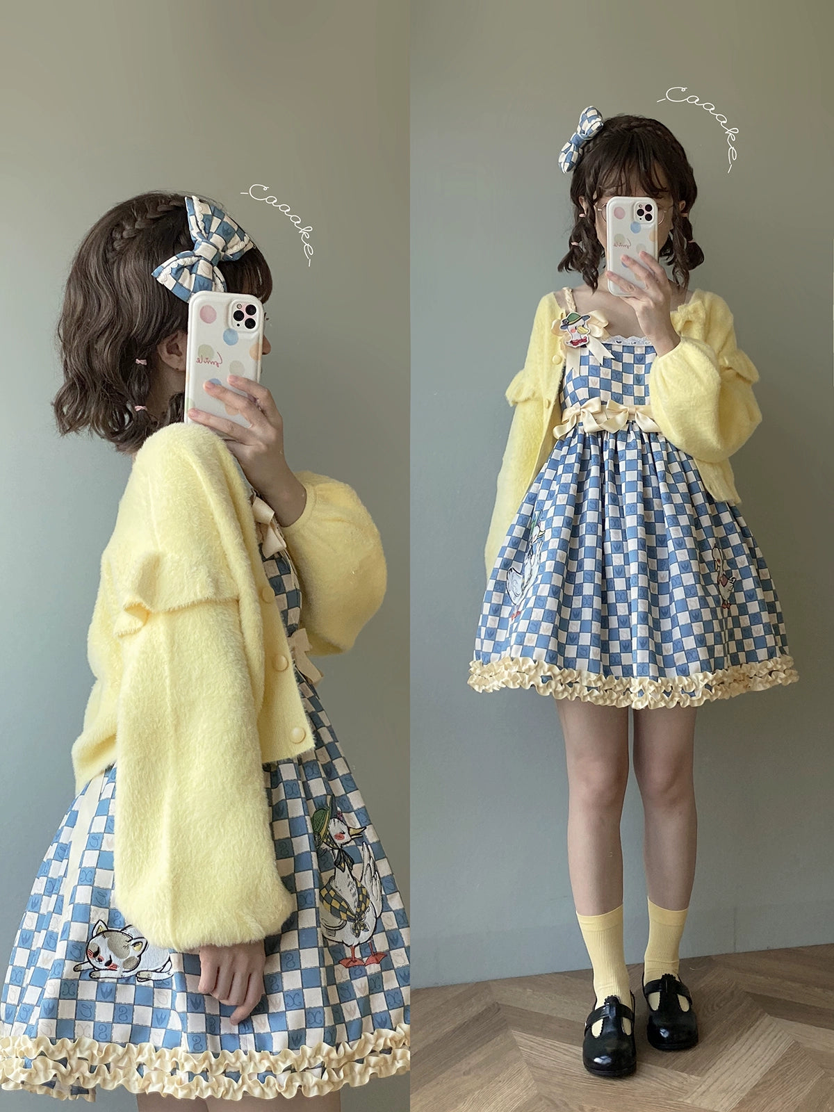 Chemical Romance - Hello Duck - Kawaii Lolita JSK Duck Print Lolita Dress S Blue and white plaid Grid
