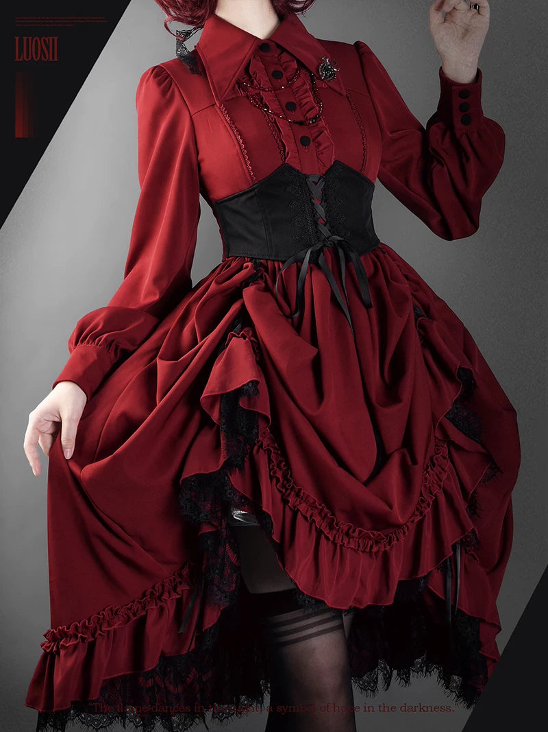 Bloodlust Banquet - Color-Block Gothic Lolita Dress, Lifted Hem 44429:807941