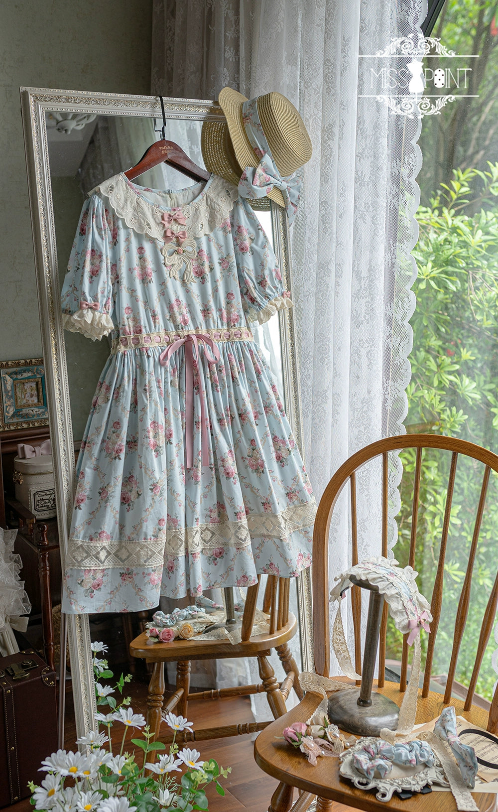 Miss Point~Customized Elegant Lolita OP Dress Cute Daily Girl Short Lolita Dress XS Blue flower wall - short style (2XL Custom L M S XL XS) 35670:519580