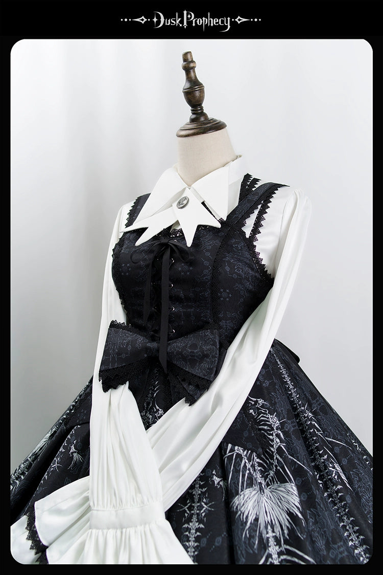 DuskProphecy - Coccyx - Elegant Lolita Dress High Waist Fishbone Print JSK Set 34722:466468