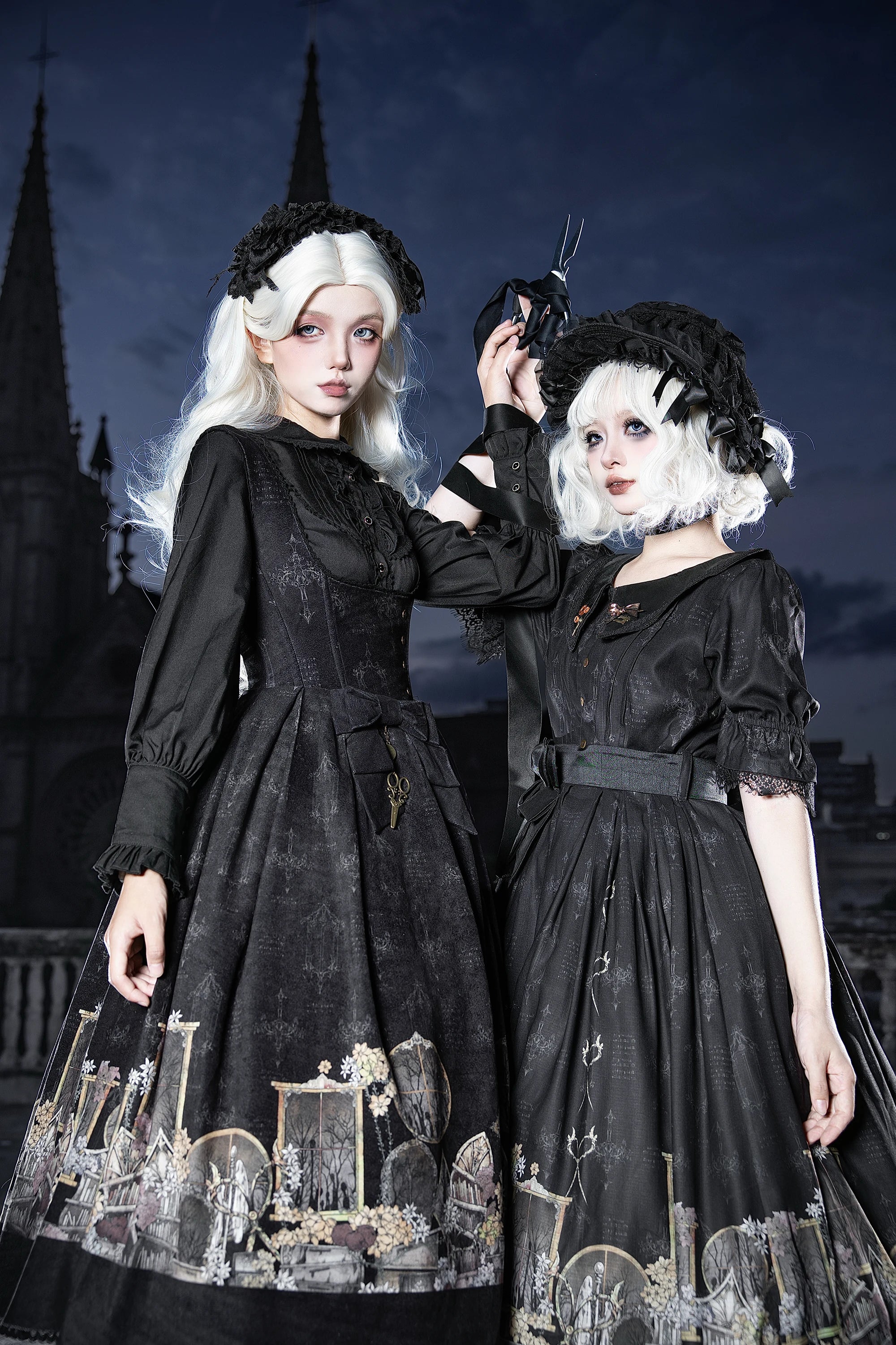 Window of Shadows - Plus Size Gothic Lolita OP & JSK, Window and Floral Print 45889:866710