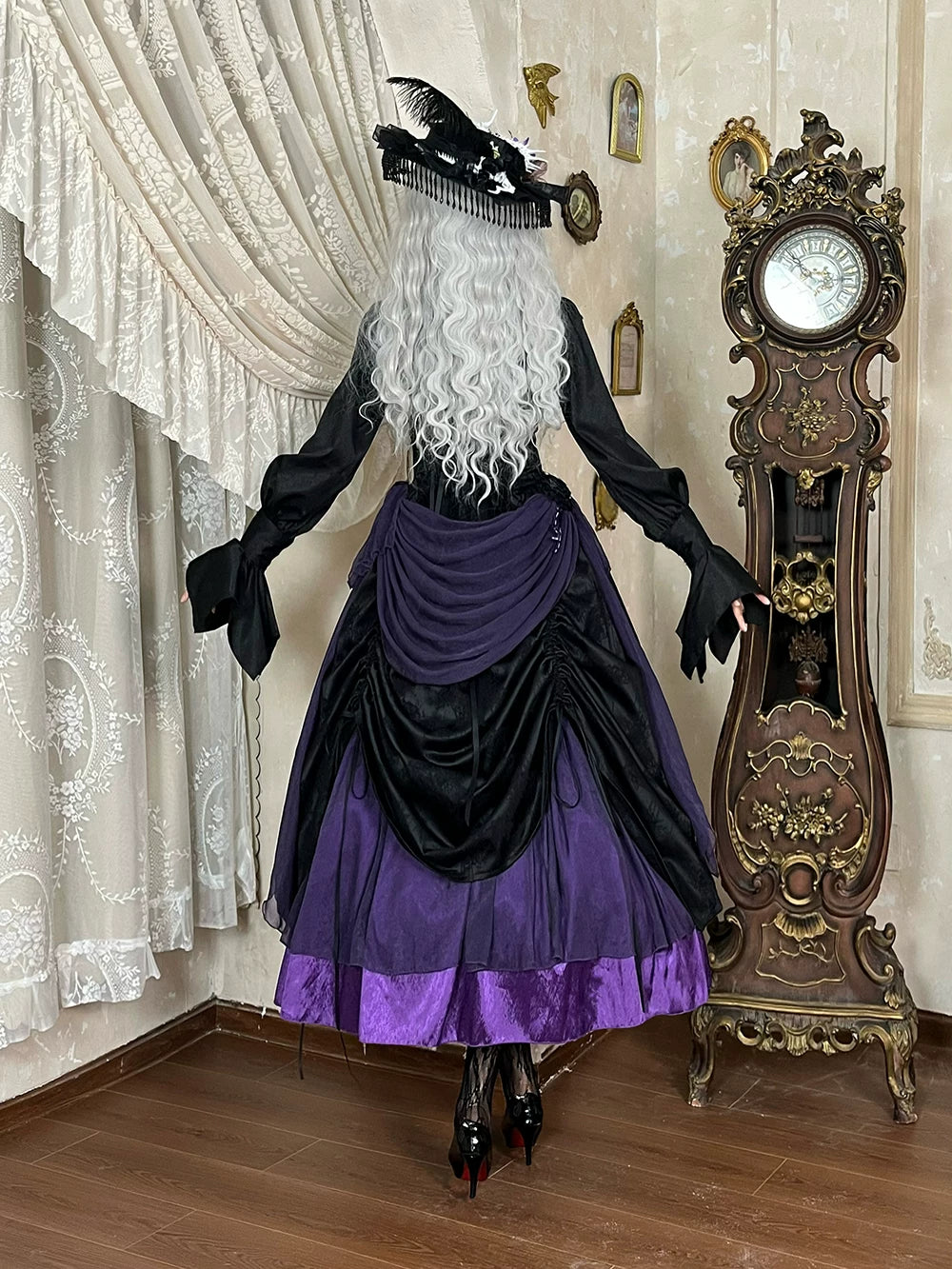 Moonnight Return - Fishbone Gothic Lolita SK Dress, Drawstring lift-up Hem