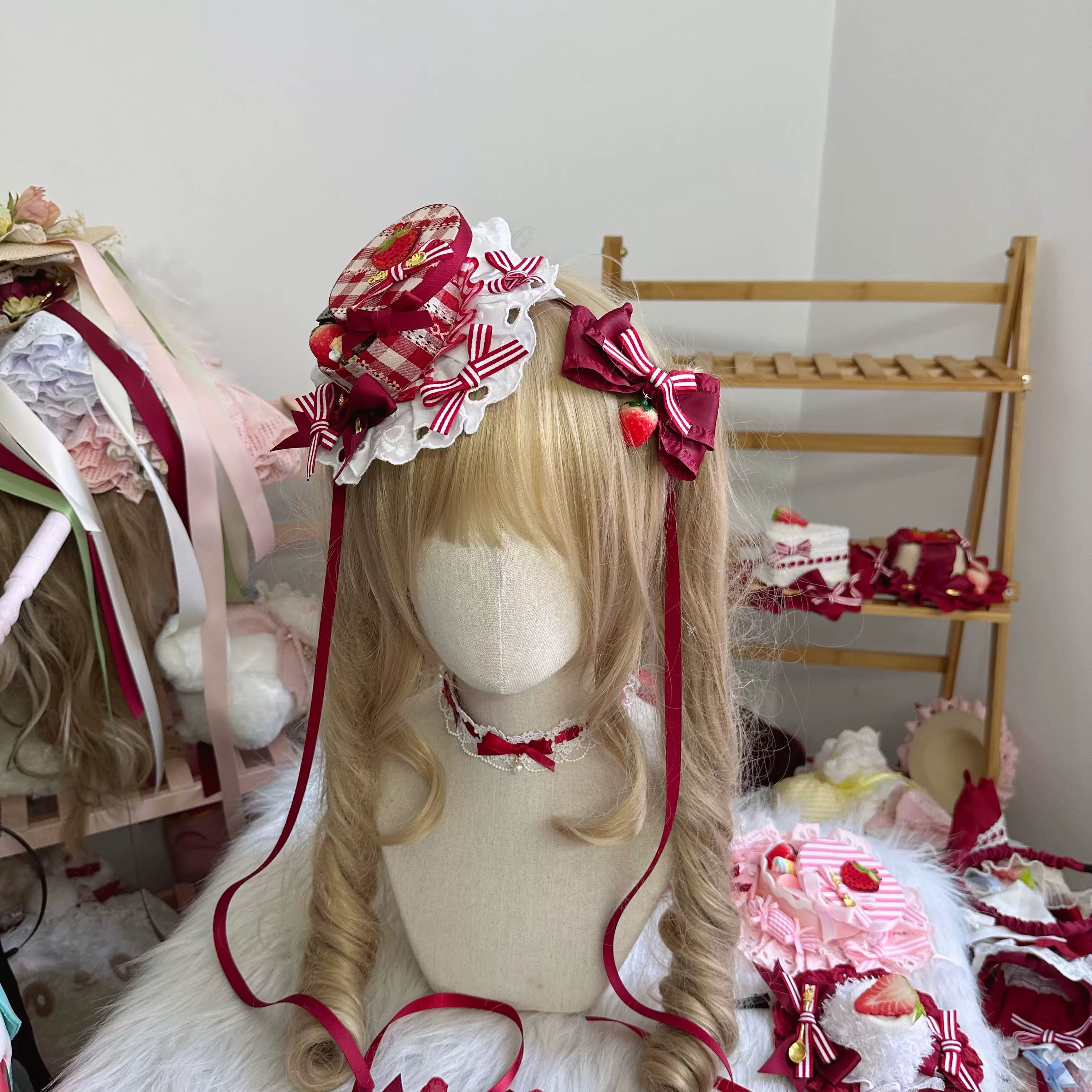 Sweet Lolita Headdresses, Strawberry, Ruffles & Bows