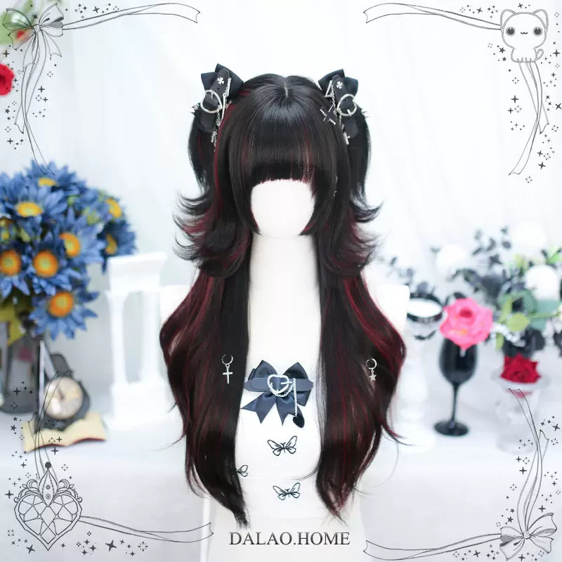 Dalao - Lily - Sweet Lolita Hime Cut Long Curly Wig for JK Girls Highlight red with hairnet