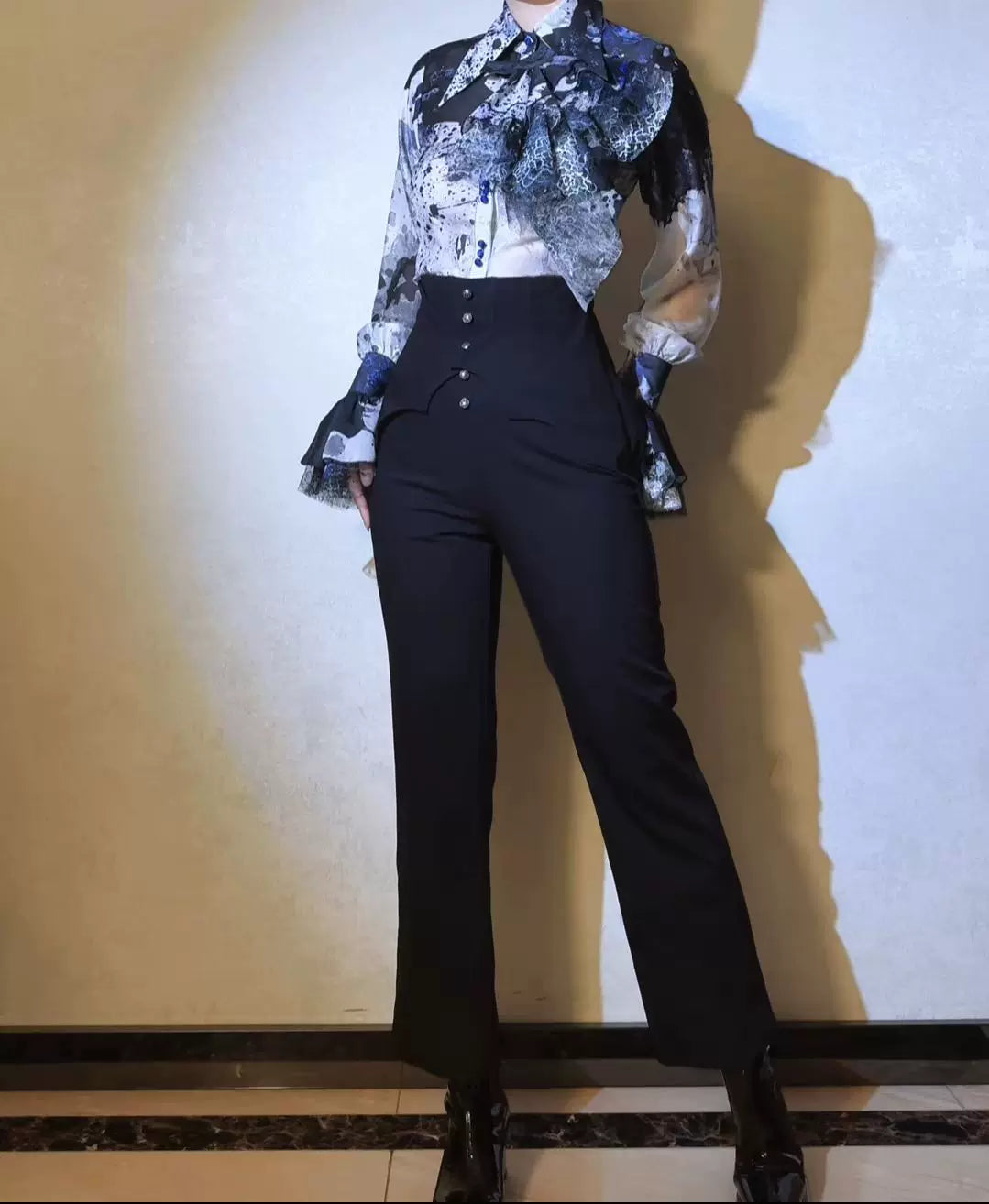 Earl of Drooping Wings - Ouji Lolita Flared Pants, Batwing Decoration 44550:812514