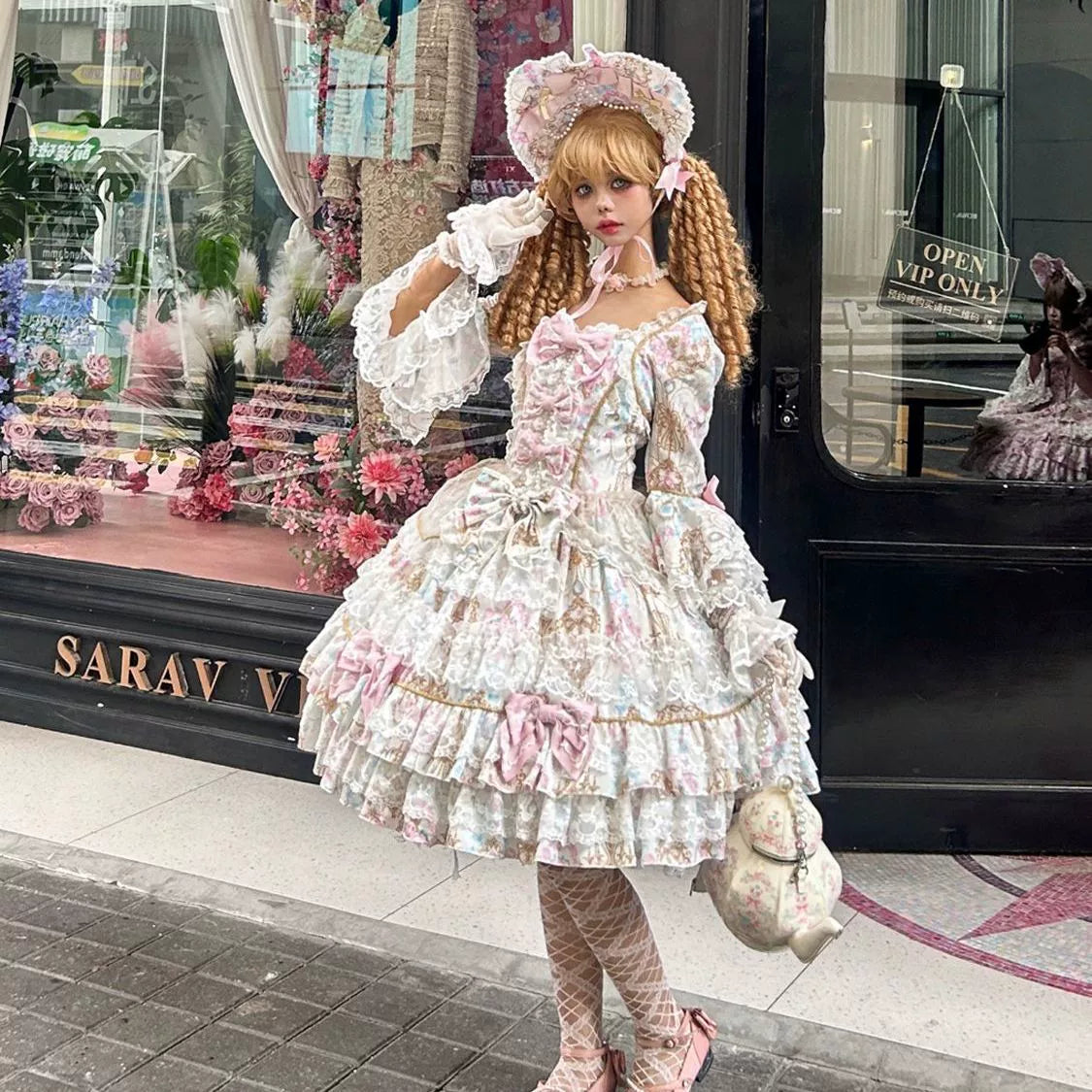 Hanguliang - Candlelight Sonata - Sweet Lolita Long Sleeve OP, Tiered Ruffles 43988:790922