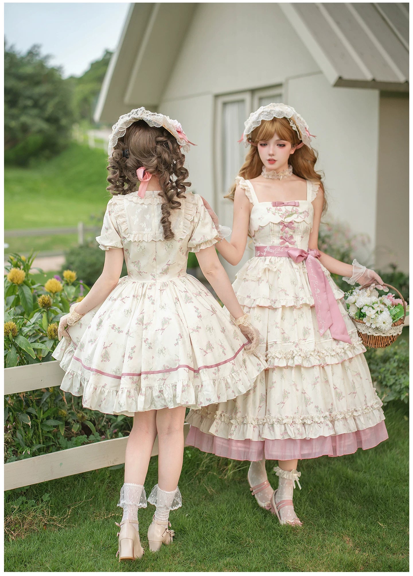 Fragrant Reminiscence - Classic Lolita Embroidered Collar Dress, Bellflower Print