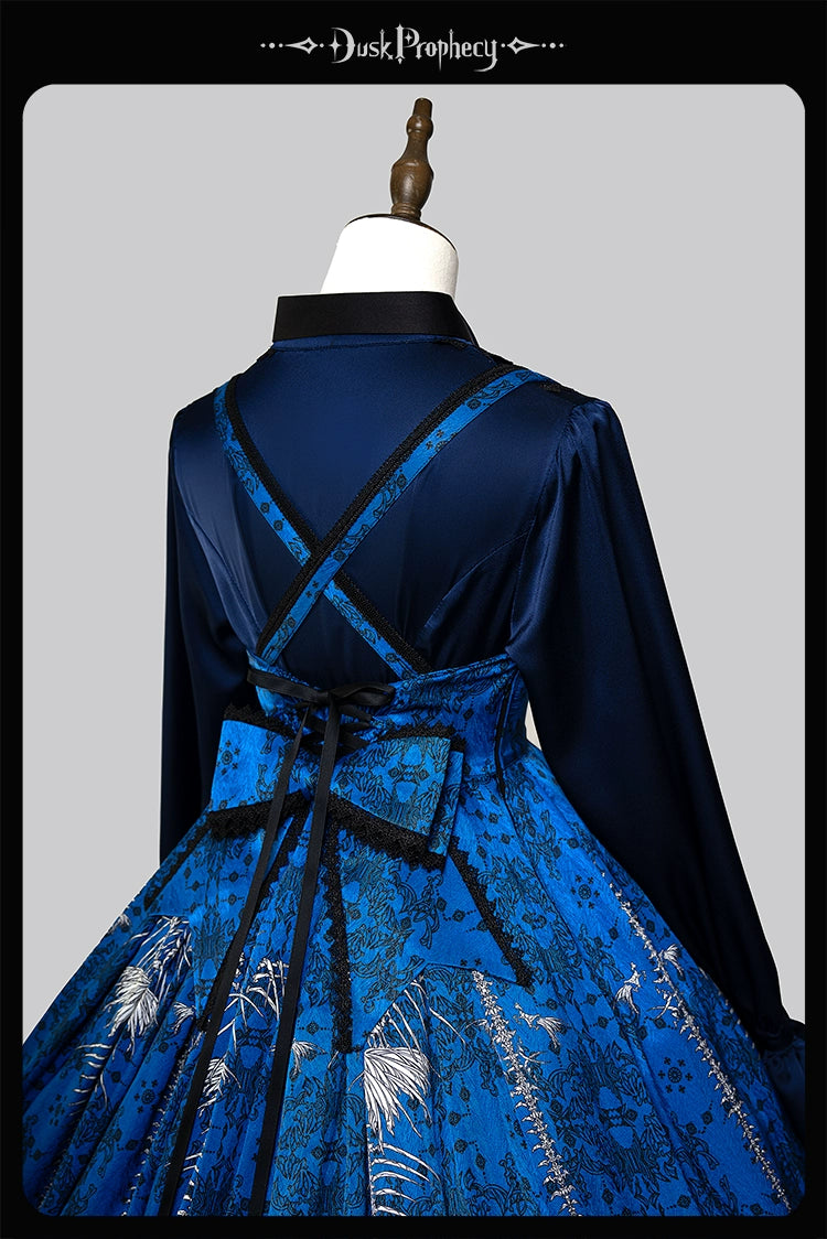 DuskProphecy~Coccyx~Elegant Lolita Dress High Waist Fishbone Print JSK Set