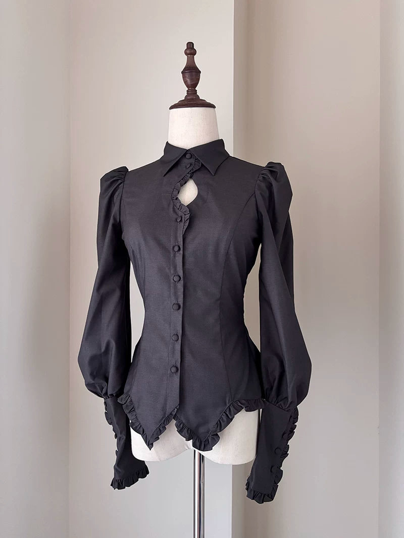 Shadow Hymn - Gothic Lolita Solid Shirt & Skirt, Side Zipper Dark-gray - Shirt S
