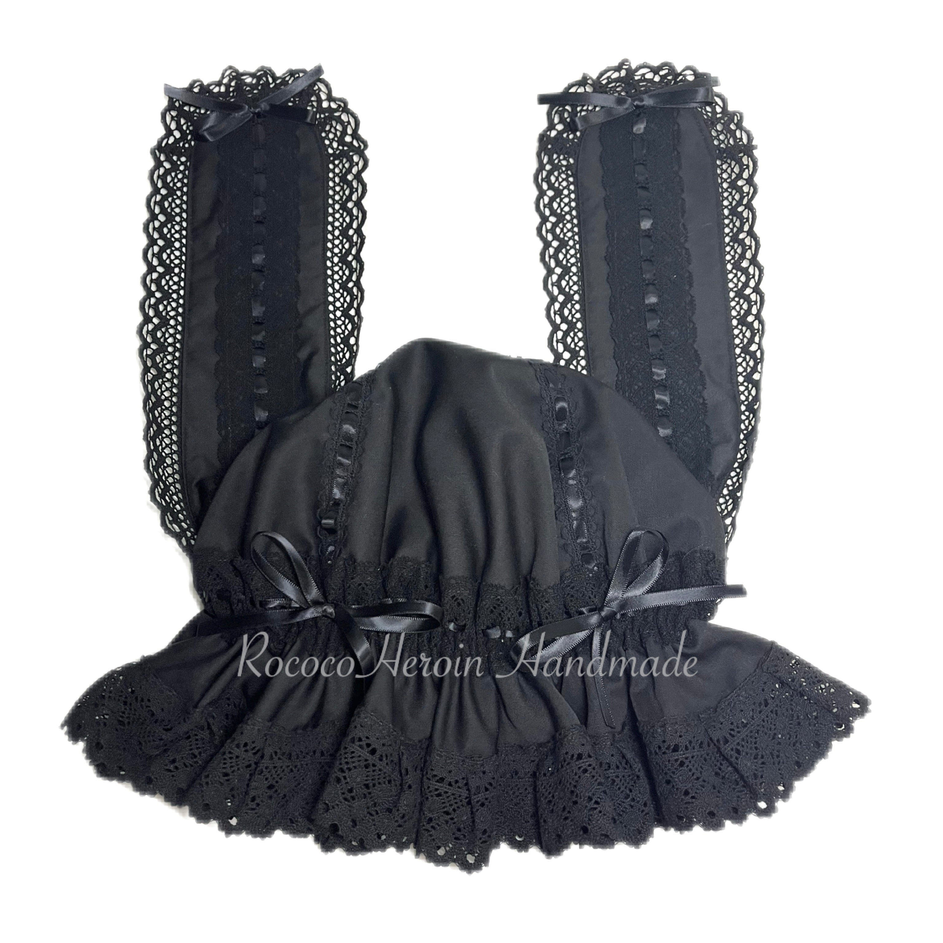 RococoHeroin - Handmade Lolita Bunny Hat Multiple Colors In stock black x black
