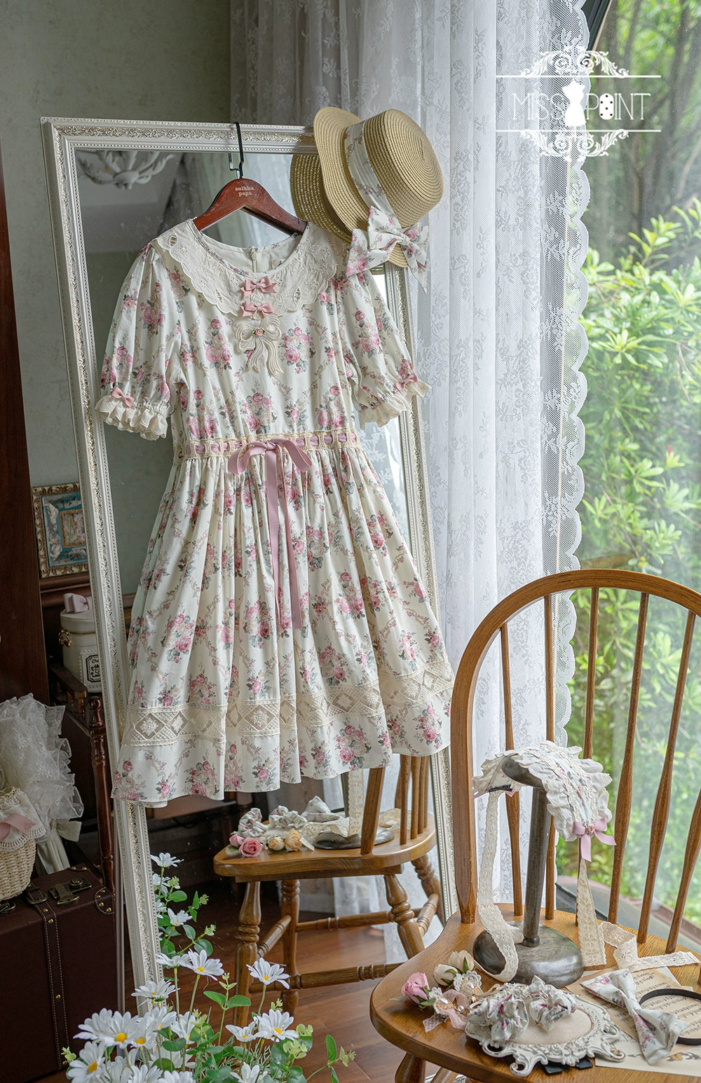 Miss Point~Customized Elegant Lolita OP Dress Cute Daily Girl Short Lolita Dress XS Ivory flower wall - short style (2XL Custom L M S XL XS) 35670:519546