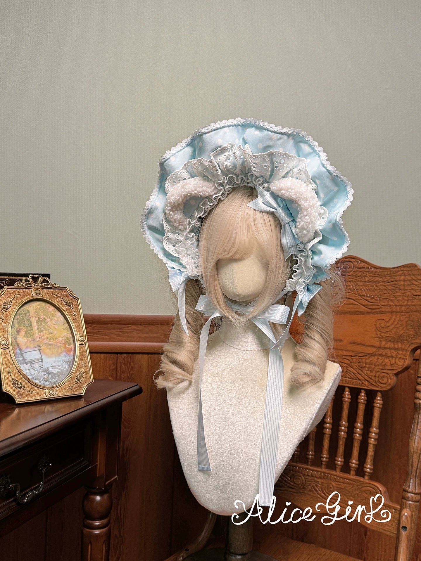 Alice Girl - Old School Polka Dots - Sweet Lolita BNT & Detachable Sleeves One Size A BNT / Water Blue